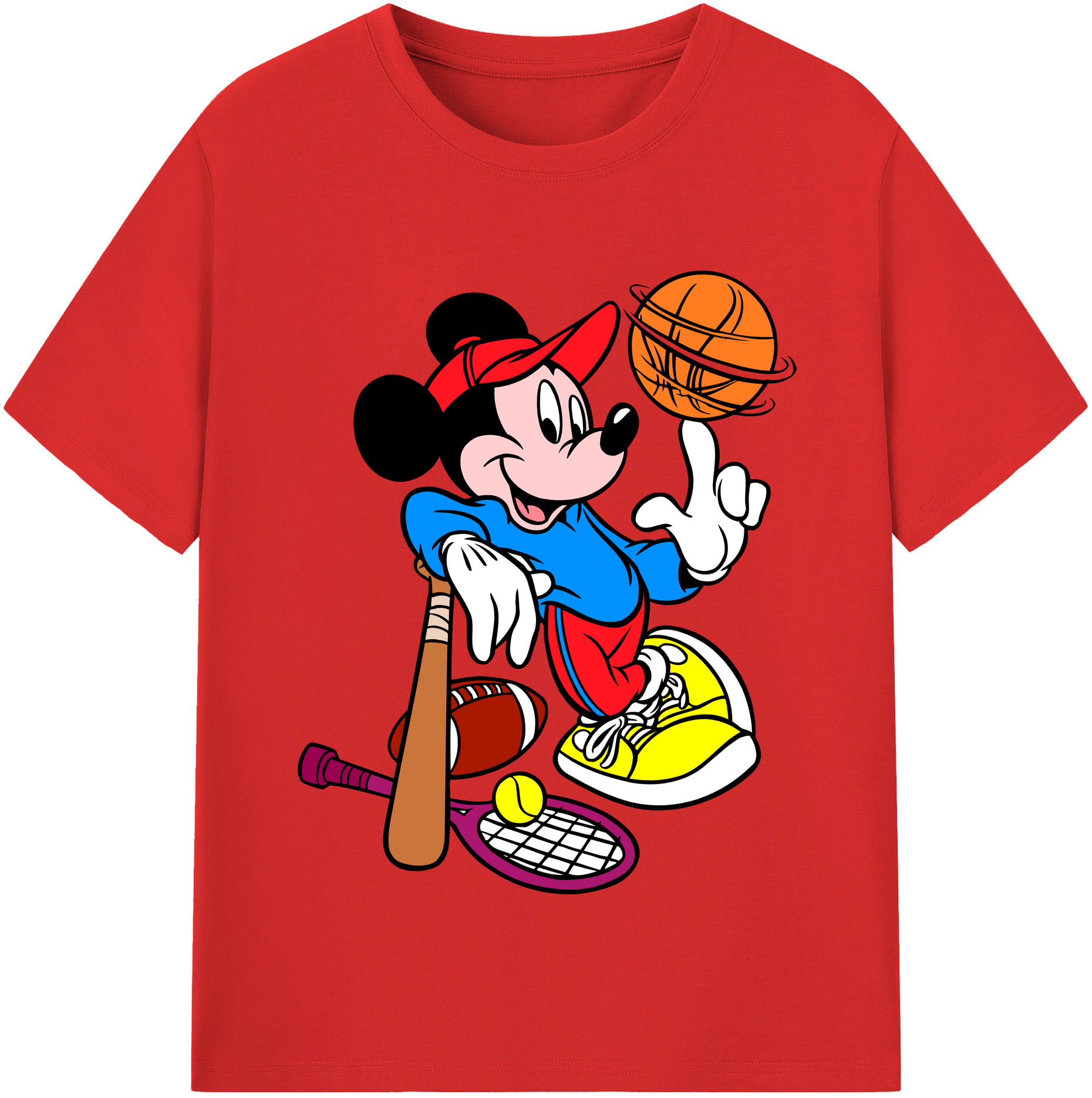 （画像用） ミッキーマウス Mickey Mouse レディースカジュアルプリントTシャツ（綿100％）