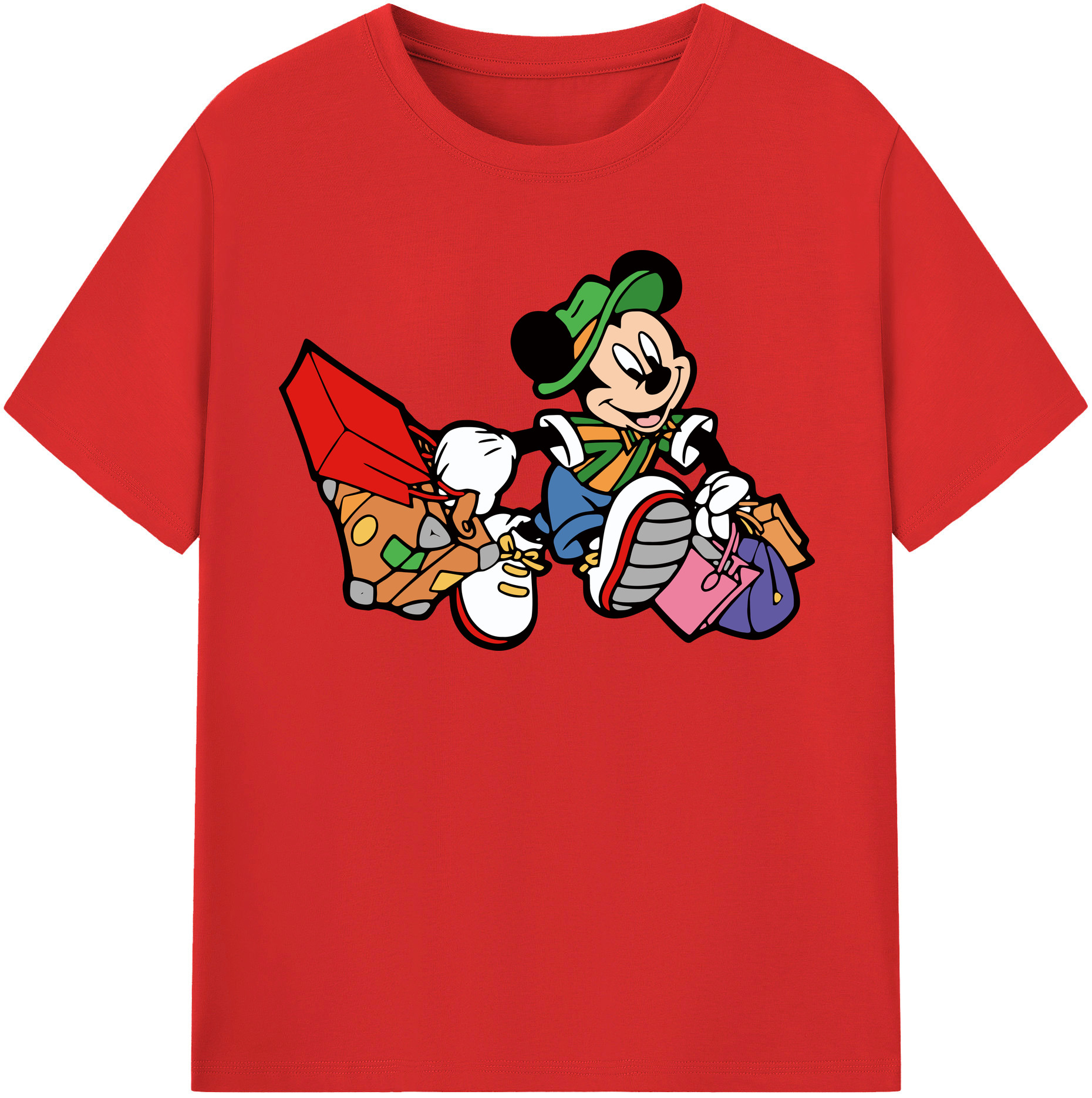 （画像用） ミッキーマウス Mickey Mouse レディースカジュアルプリントTシャツ（綿100％）