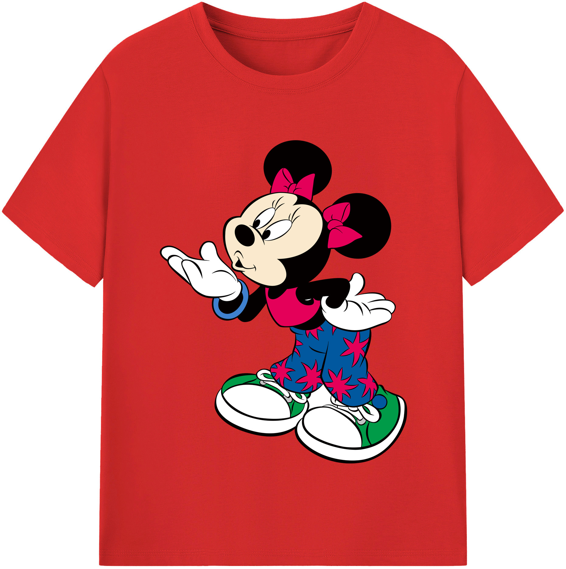 （画像用） ミッキーマウス Mickey Mouse レディースカジュアルプリントTシャツ（綿100％）