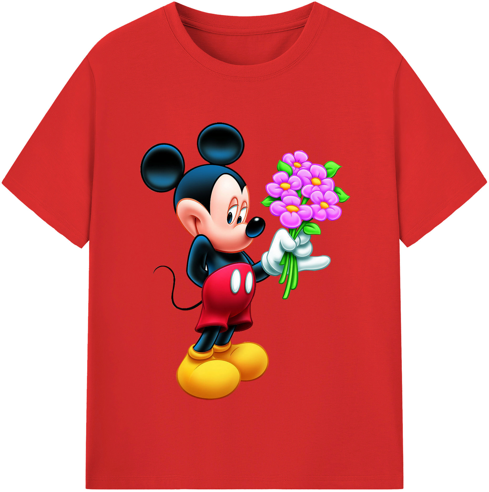 （画像用） ミッキーマウス Mickey Mouse レディースカジュアルプリントTシャツ（綿100％）