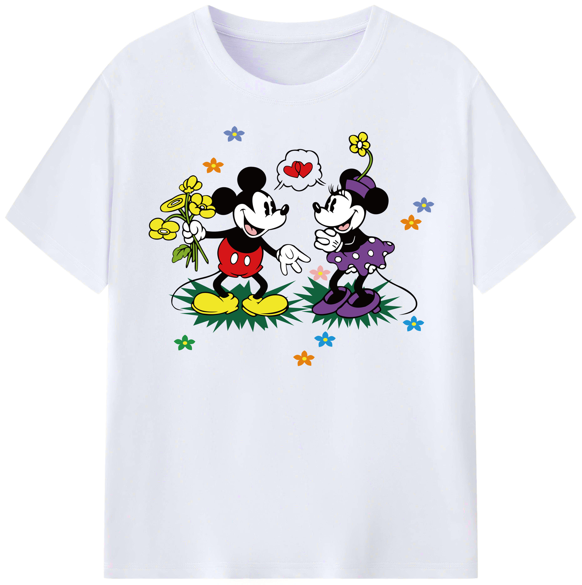 （画像用） ミッキーマウス Mickey Mouse レディースカジュアルプリントTシャツ（綿100％）
