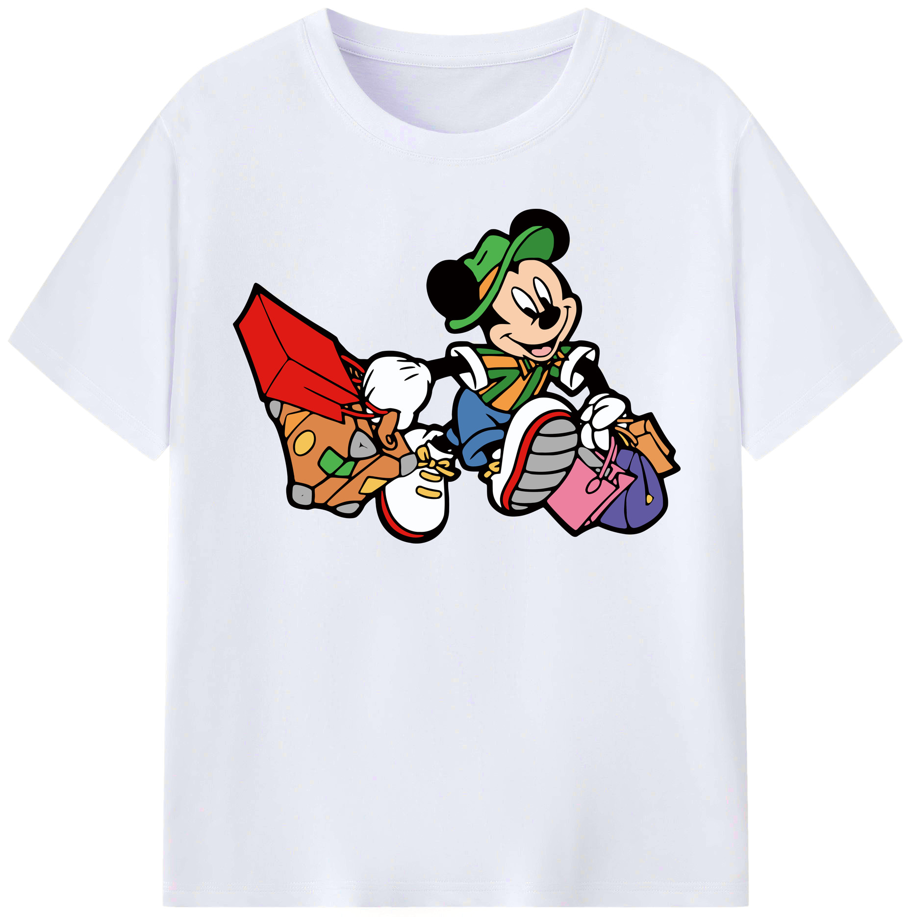 （画像用） ミッキーマウス Mickey Mouse レディースカジュアルプリントTシャツ（綿100％）