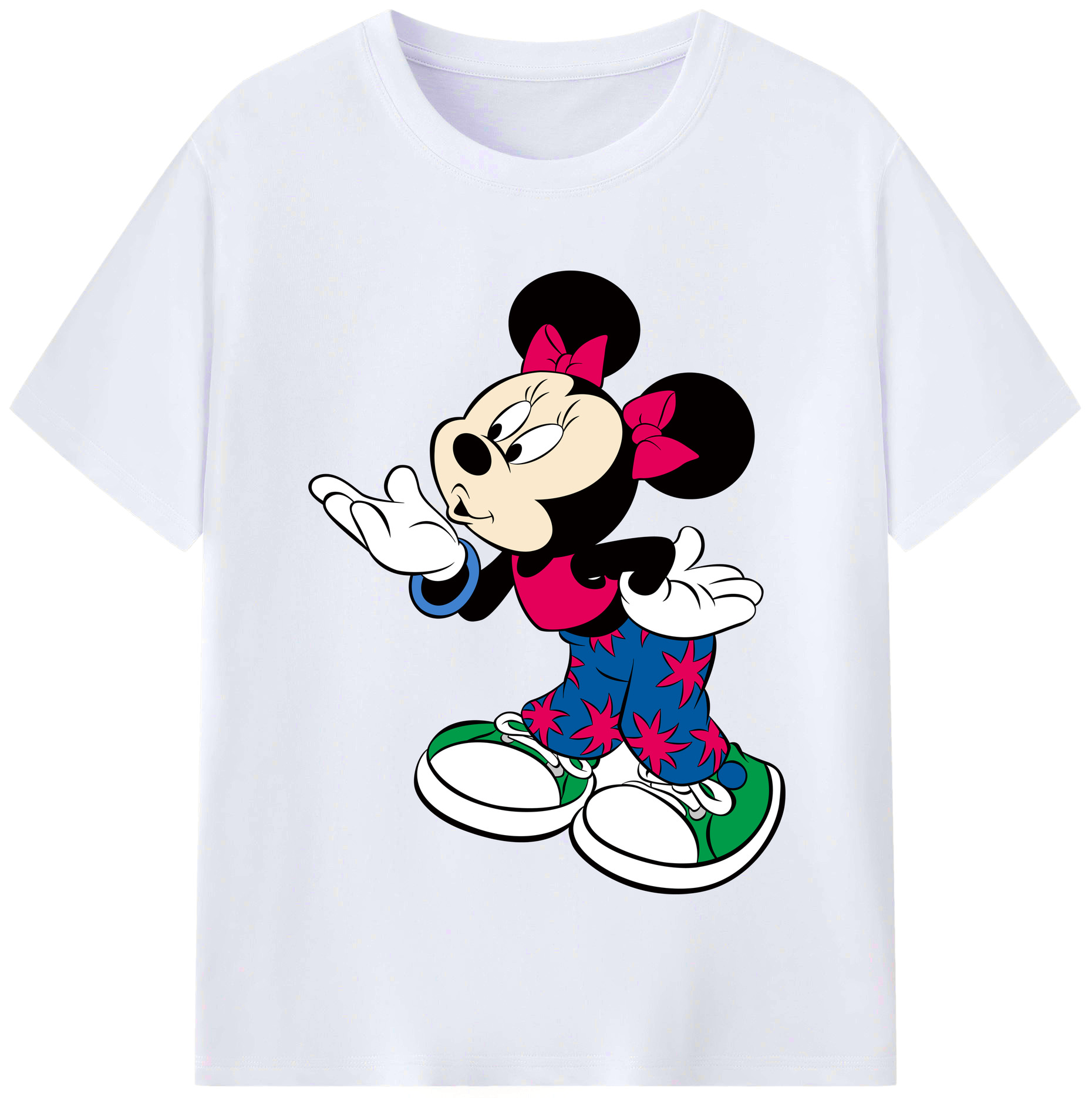 （画像用） ミッキーマウス Mickey Mouse レディースカジュアルプリントTシャツ（綿100％）