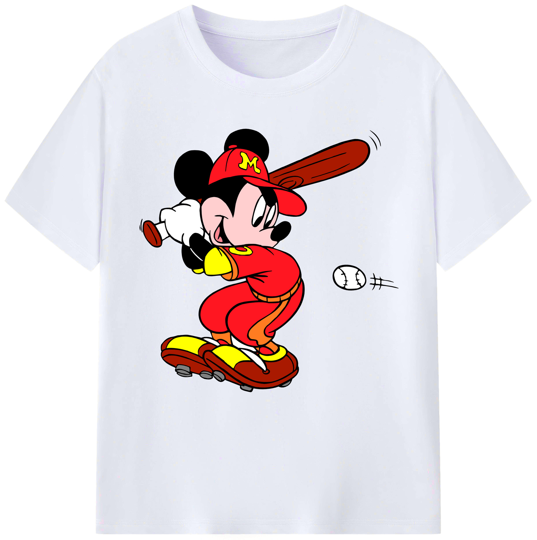 （画像用） ミッキーマウス Mickey Mouse レディースカジュアルプリントTシャツ（綿100％）