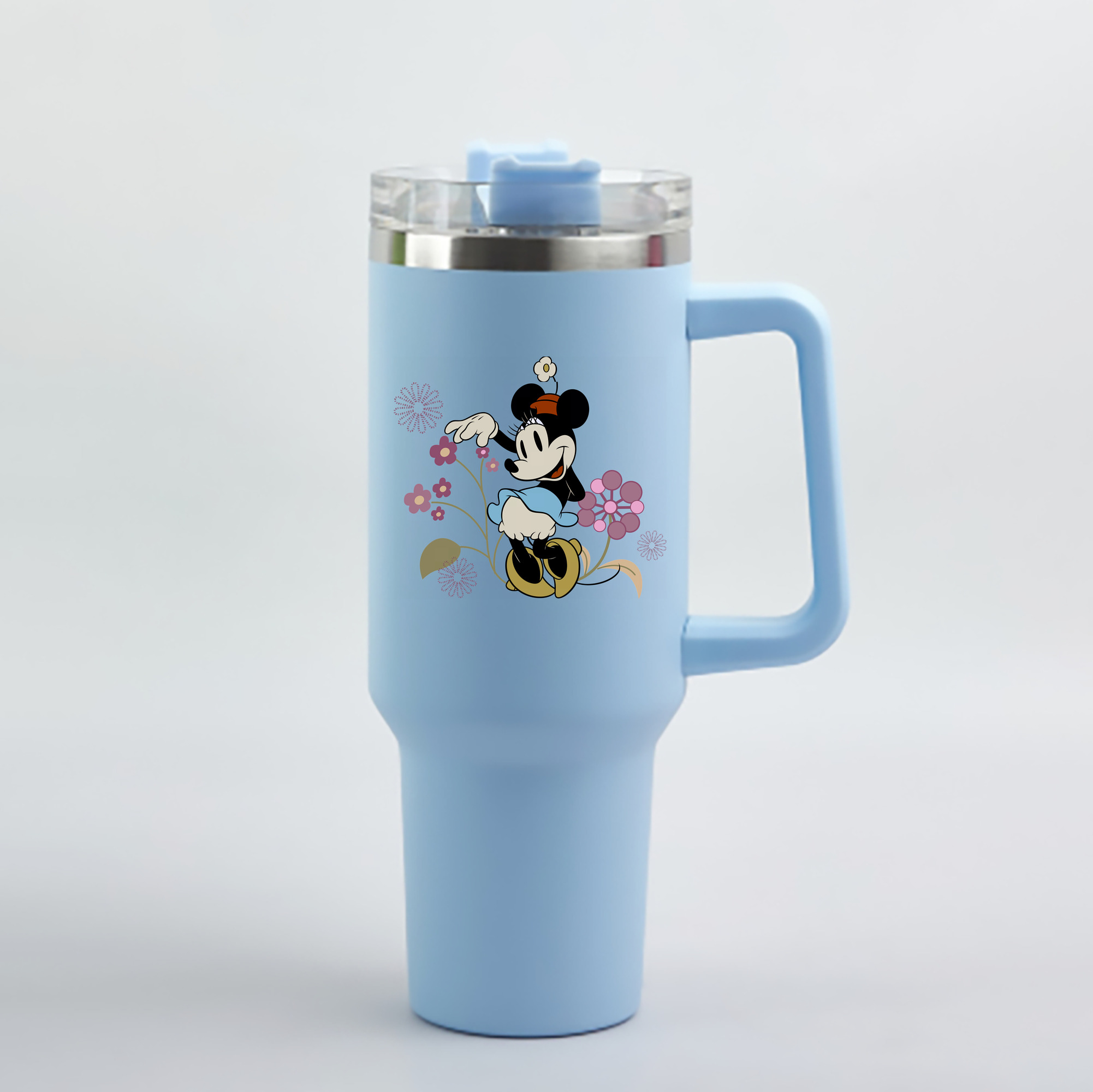 （画像用） ミッキーマウス Mickey Mouse 1200mL車用タンブラー - クリスタルステッカー（プラスチックストロー付き）