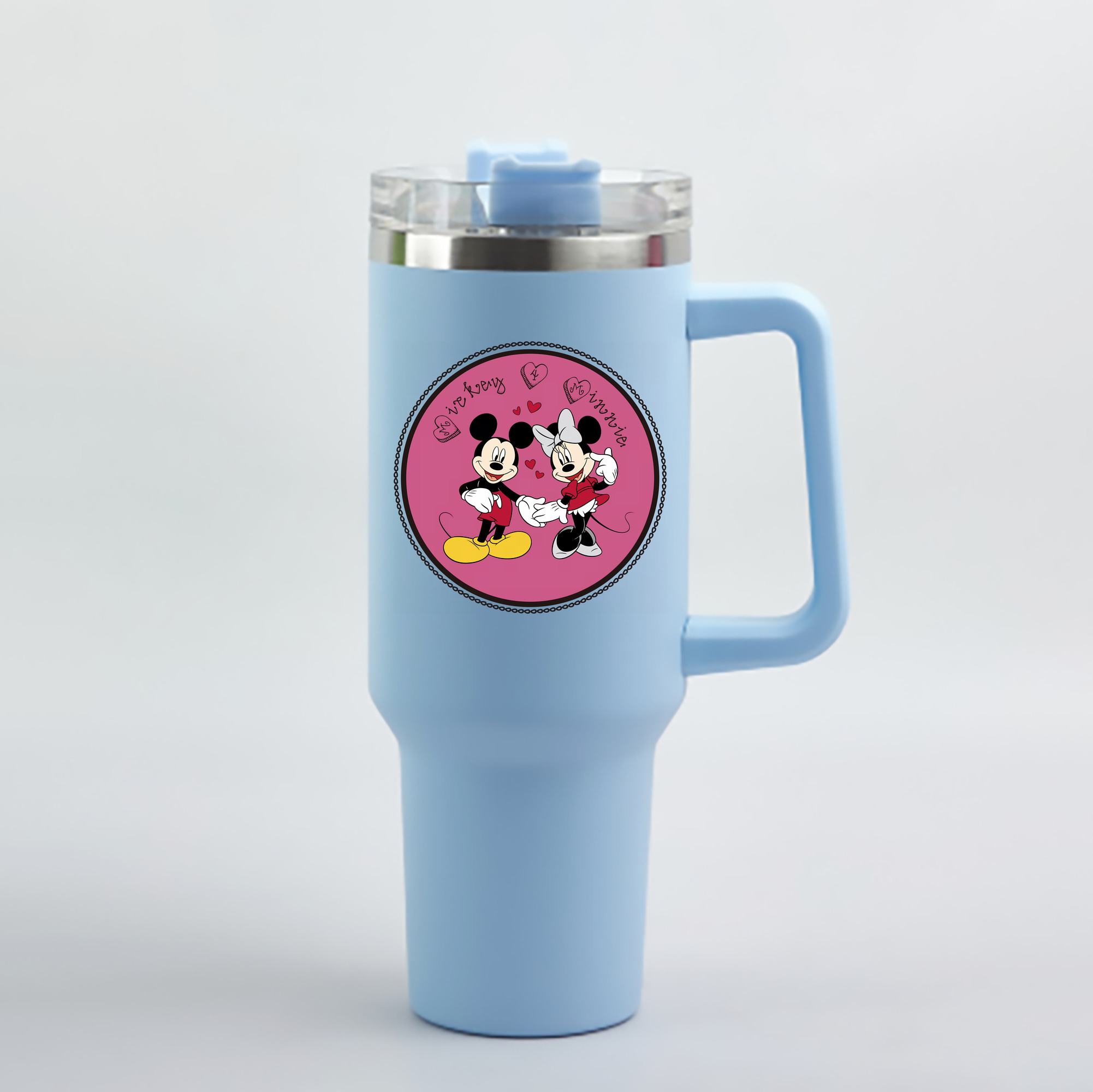 （画像用） ミッキーマウス Mickey Mouse 1200mL車用タンブラー - クリスタルステッカー（プラスチックストロー付き）