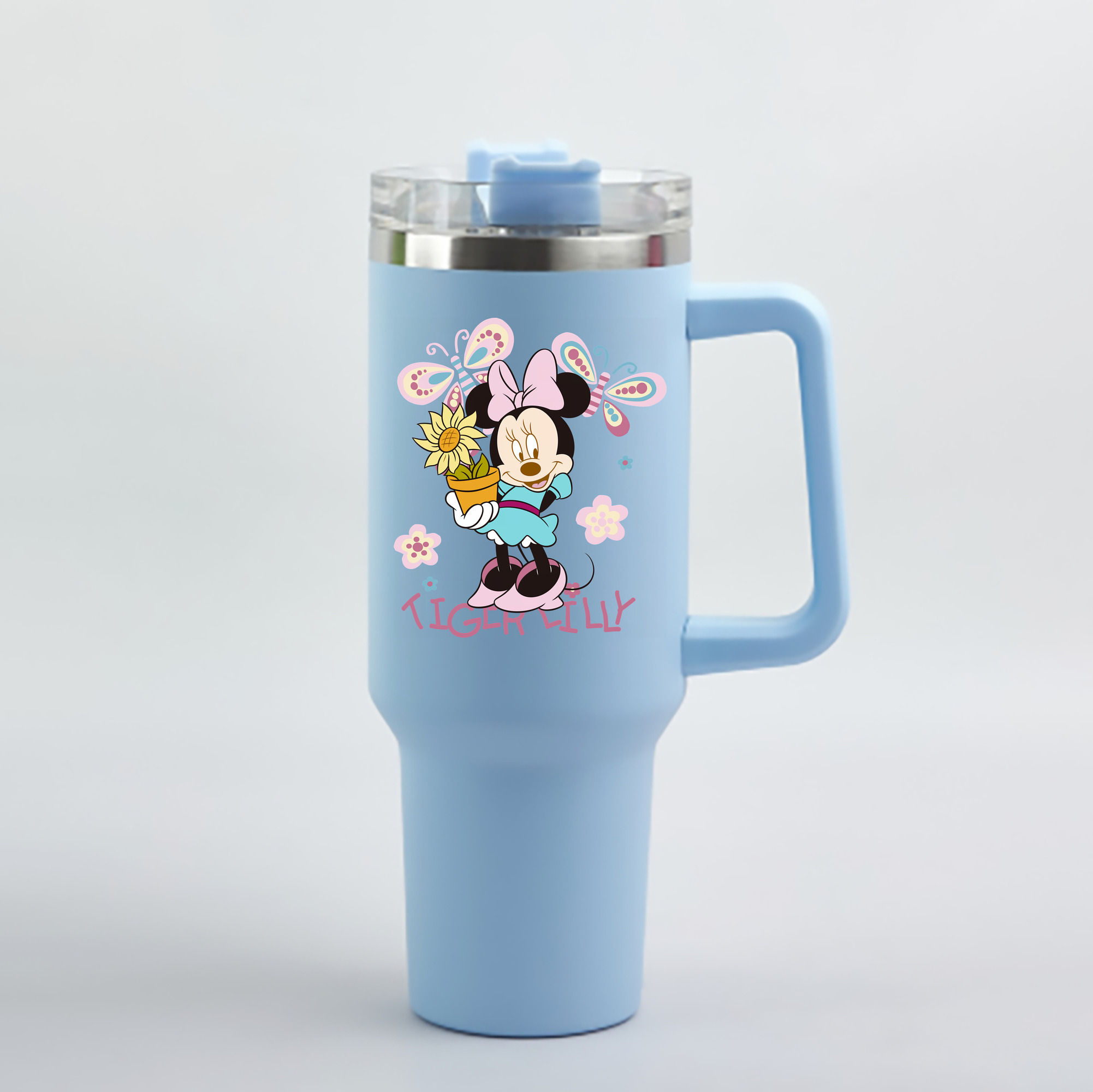 （画像用） ミッキーマウス Mickey Mouse 1200mL車用タンブラー - クリスタルステッカー（プラスチックストロー付き）