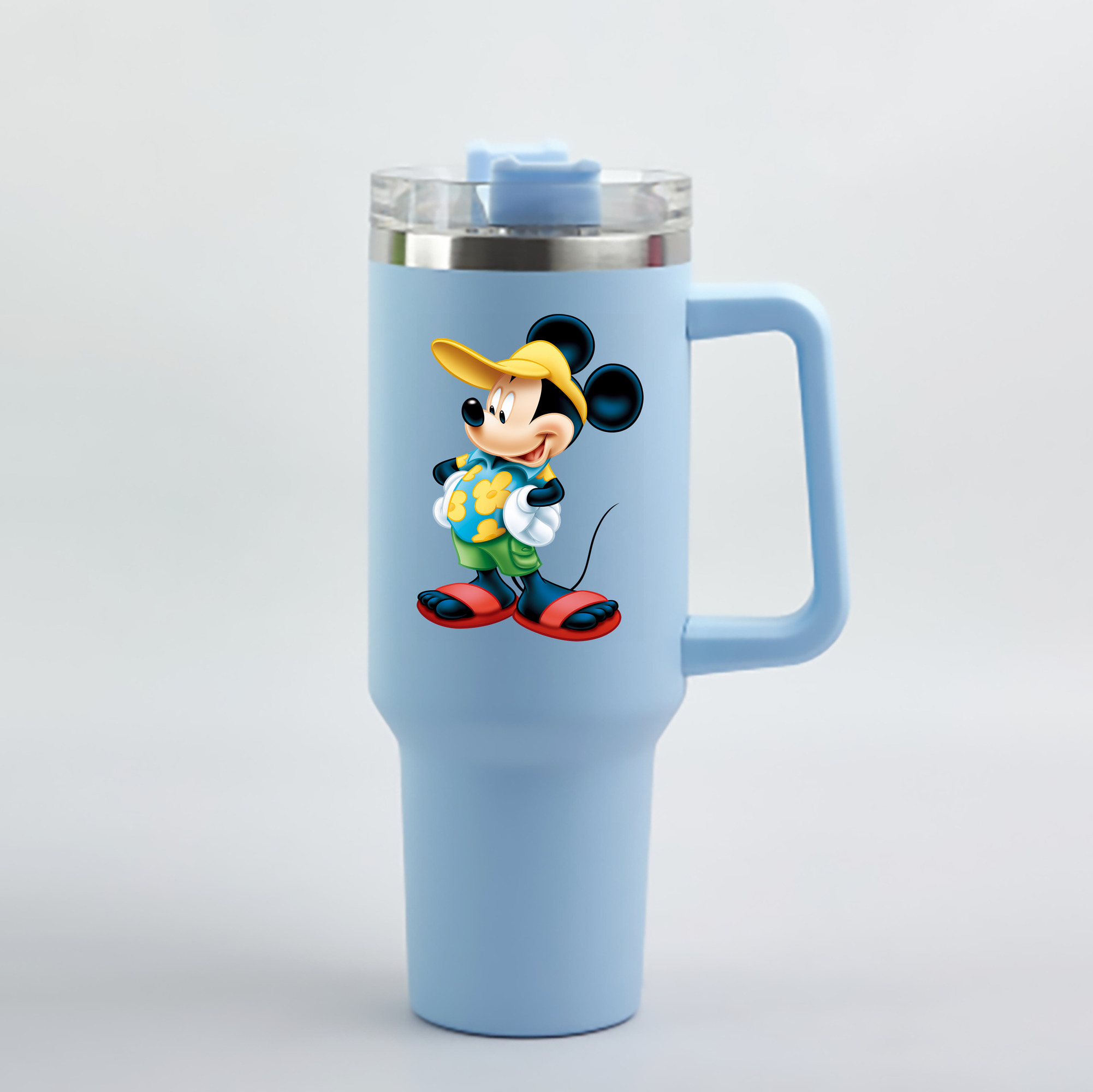 （画像用） ミッキーマウス Mickey Mouse 1200mL車用タンブラー - クリスタルステッカー（プラスチックストロー付き）