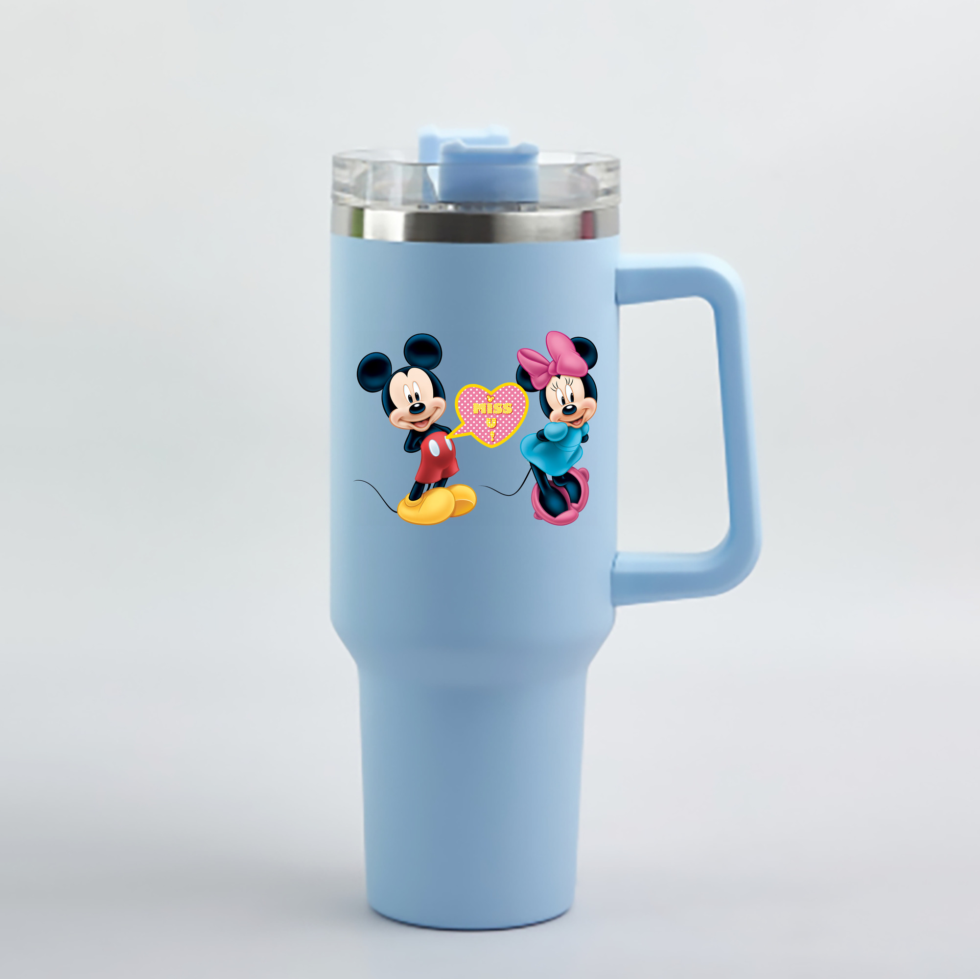 （画像用） ミッキーマウス Mickey Mouse 1200mL車用タンブラー - クリスタルステッカー（プラスチックストロー付き）
