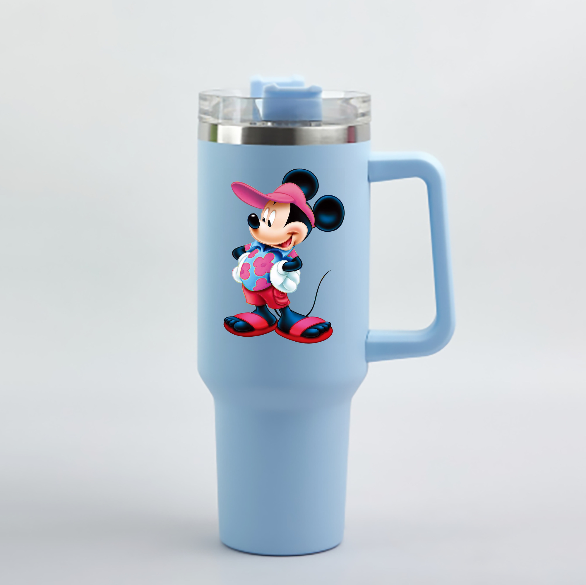 （画像用） ミッキーマウス Mickey Mouse 1200mL車用タンブラー - クリスタルステッカー（プラスチックストロー付き）