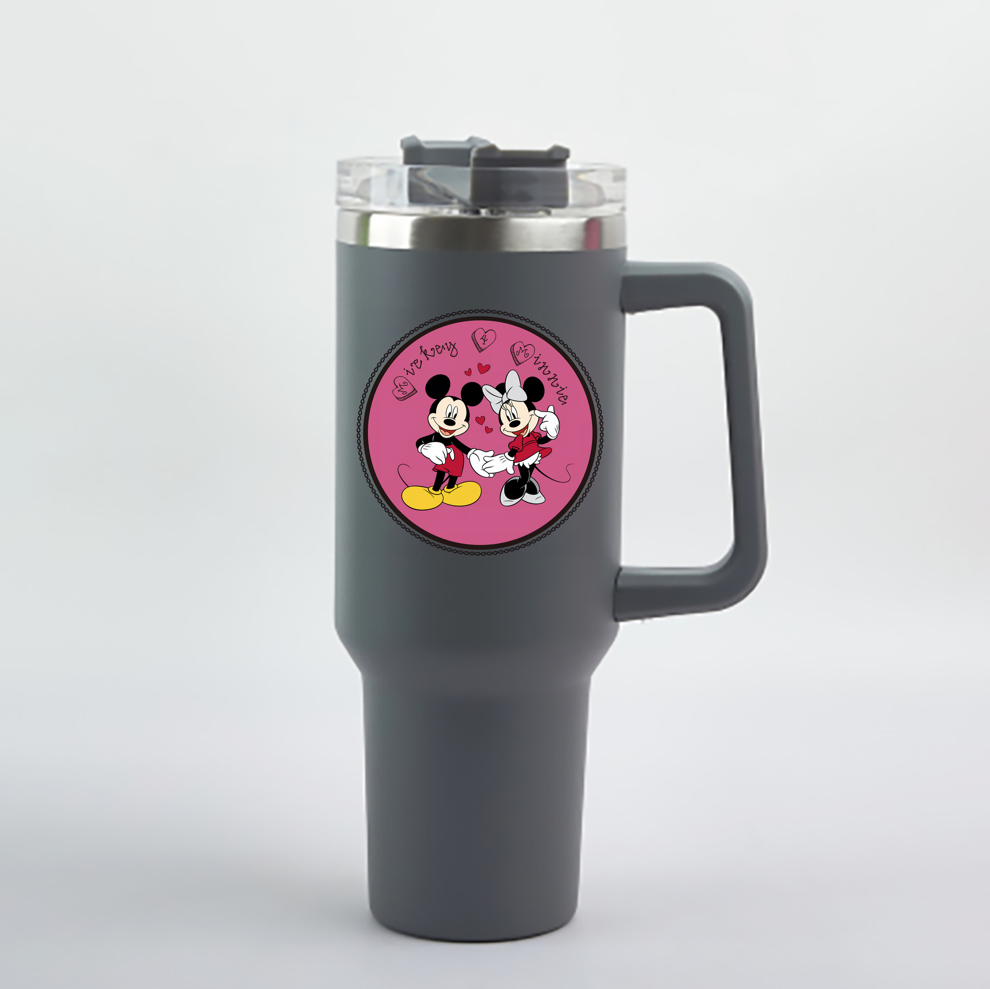 （画像用） ミッキーマウス Mickey Mouse 1200mL車用タンブラー - クリスタルステッカー（プラスチックストロー付き）