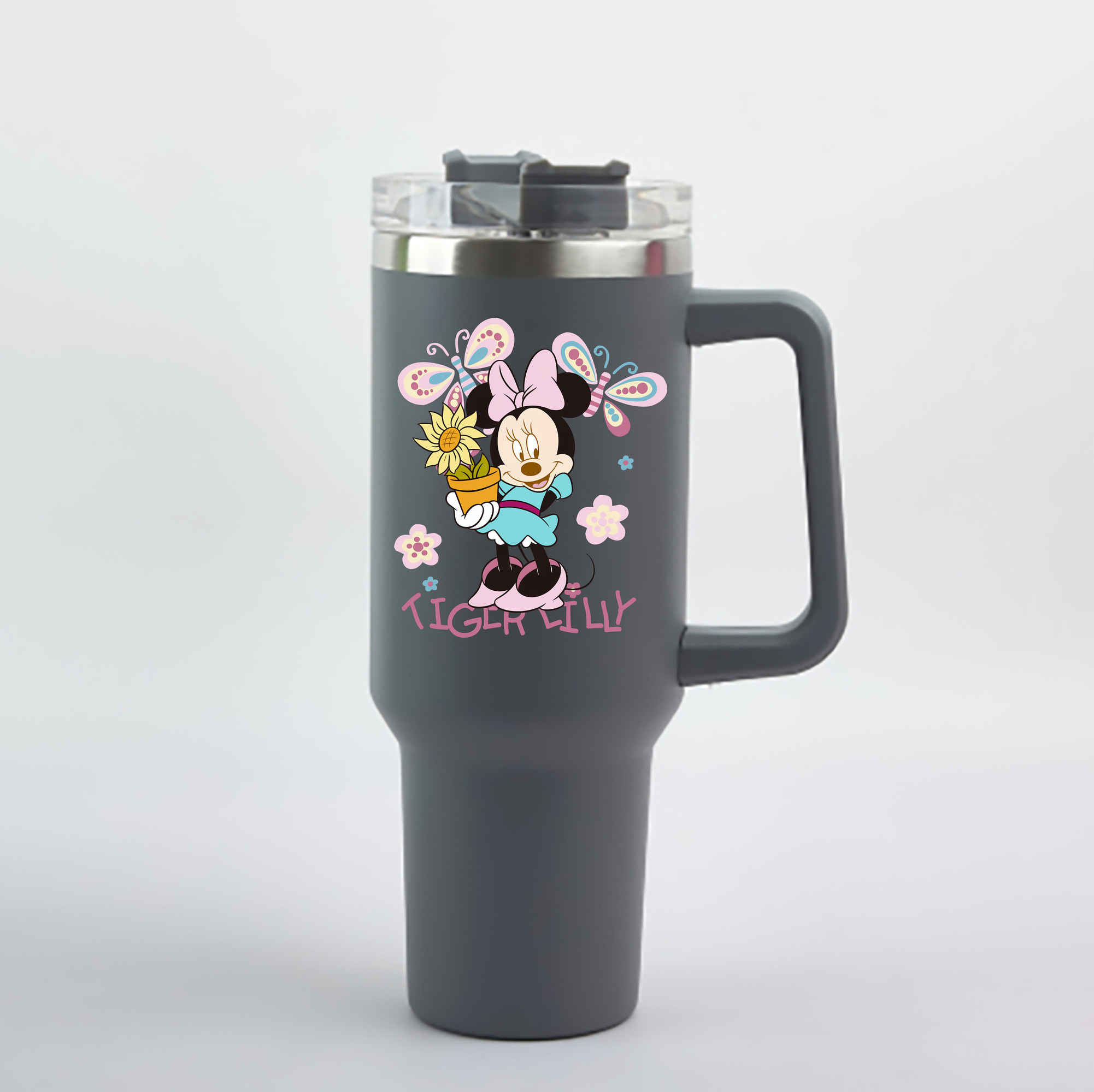 （画像用） ミッキーマウス Mickey Mouse 1200mL車用タンブラー - クリスタルステッカー（プラスチックストロー付き）