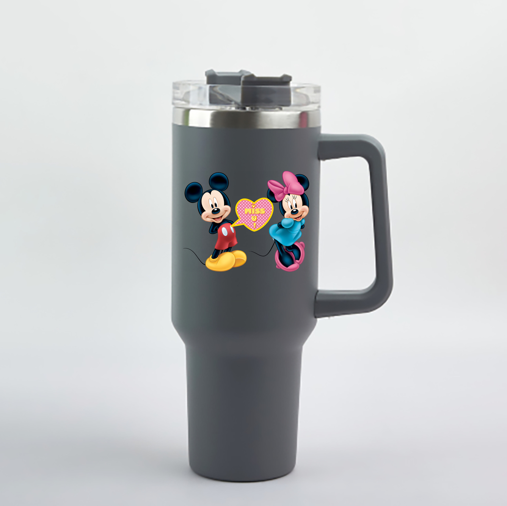 （画像用） ミッキーマウス Mickey Mouse 1200mL車用タンブラー - クリスタルステッカー（プラスチックストロー付き）