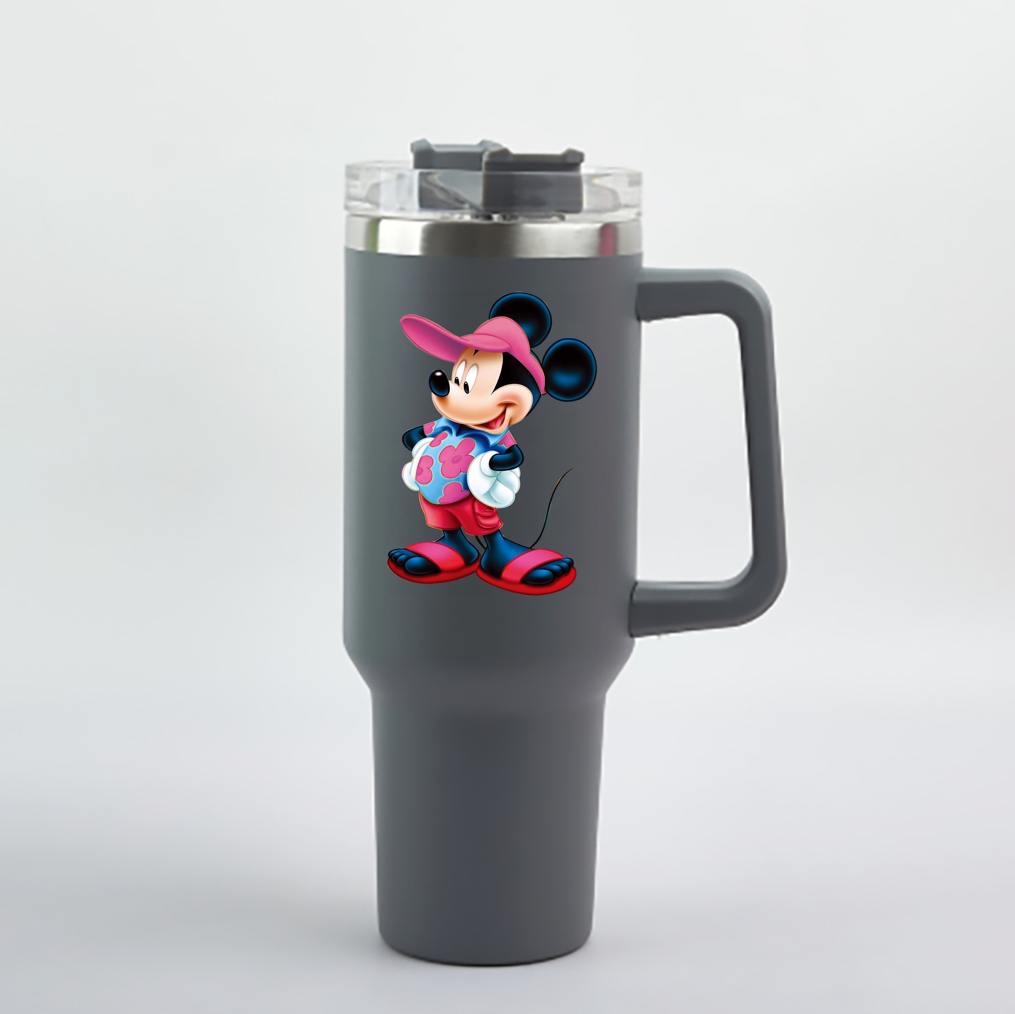 （画像用） ミッキーマウス Mickey Mouse 1200mL車用タンブラー - クリスタルステッカー（プラスチックストロー付き）