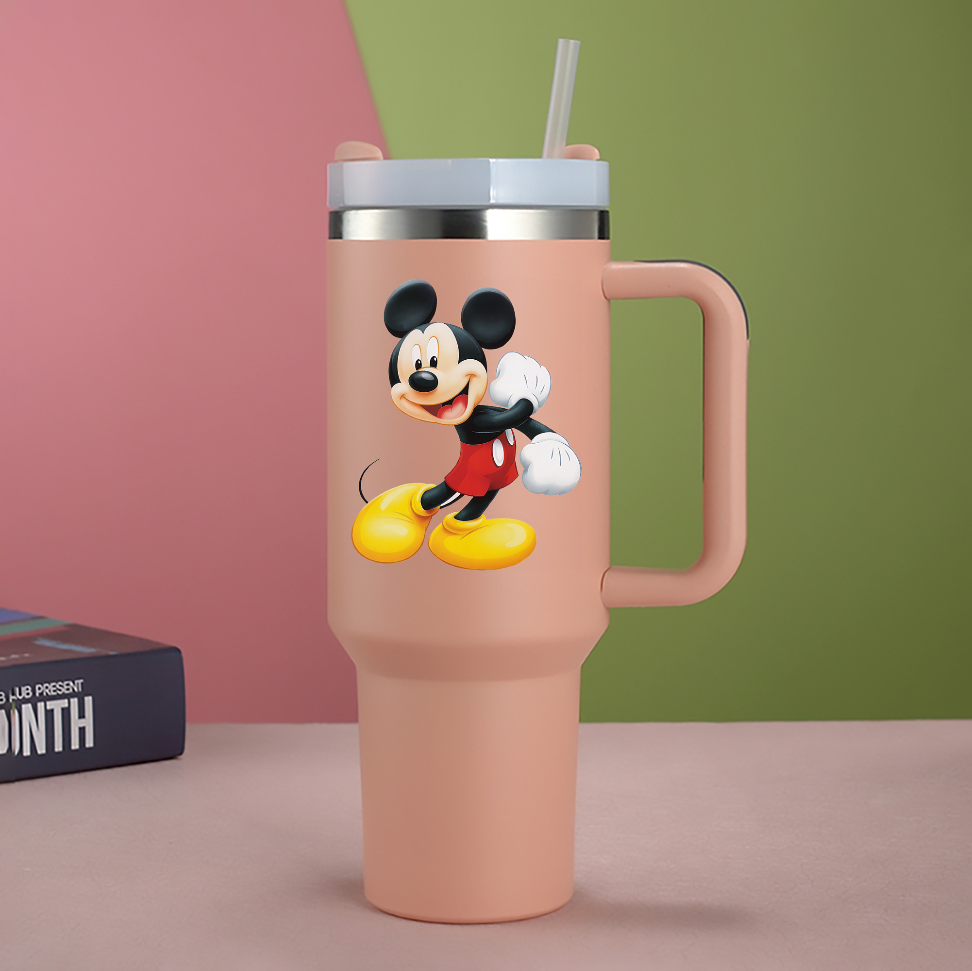 （画像用） ミッキーマウス Mickey Mouse 1200mL車用タンブラー - クリスタルステッカー（プラスチックストロー付き）