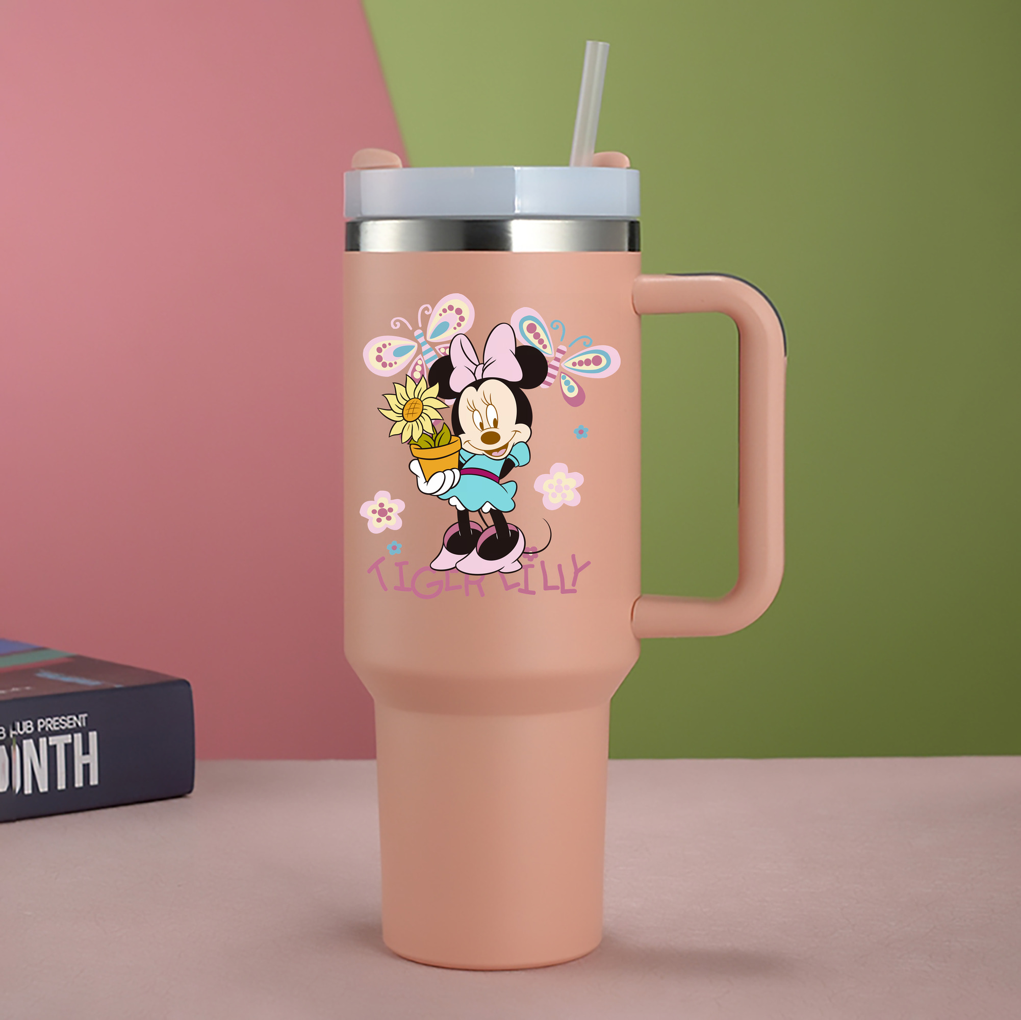（画像用） ミッキーマウス Mickey Mouse 1200mL車用タンブラー - クリスタルステッカー（プラスチックストロー付き）