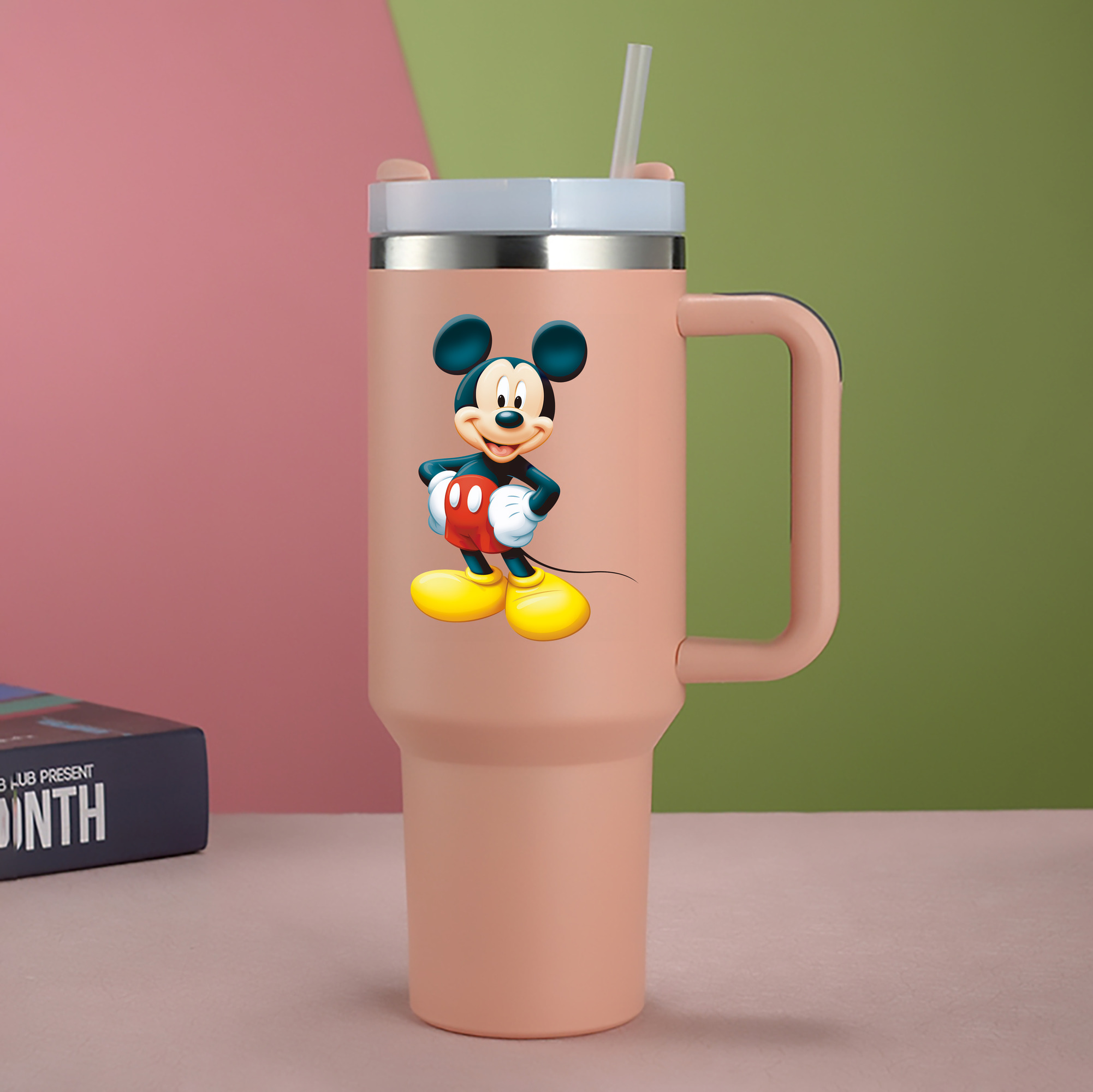 （画像用） ミッキーマウス Mickey Mouse 1200mL車用タンブラー - クリスタルステッカー（プラスチックストロー付き）