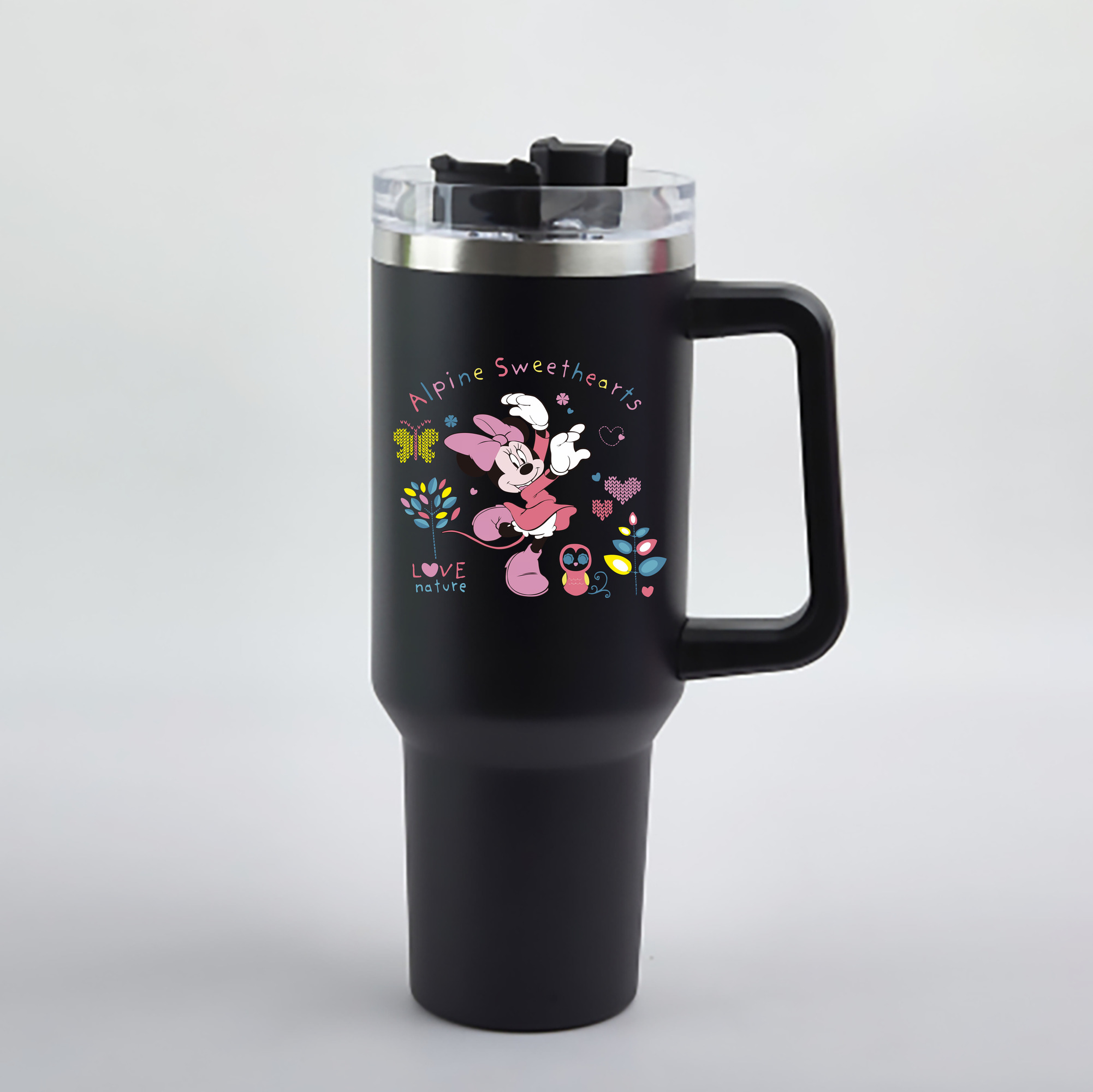 （画像用） ミッキーマウス Mickey Mouse 1200mL車用タンブラー - クリスタルステッカー（プラスチックストロー付き）