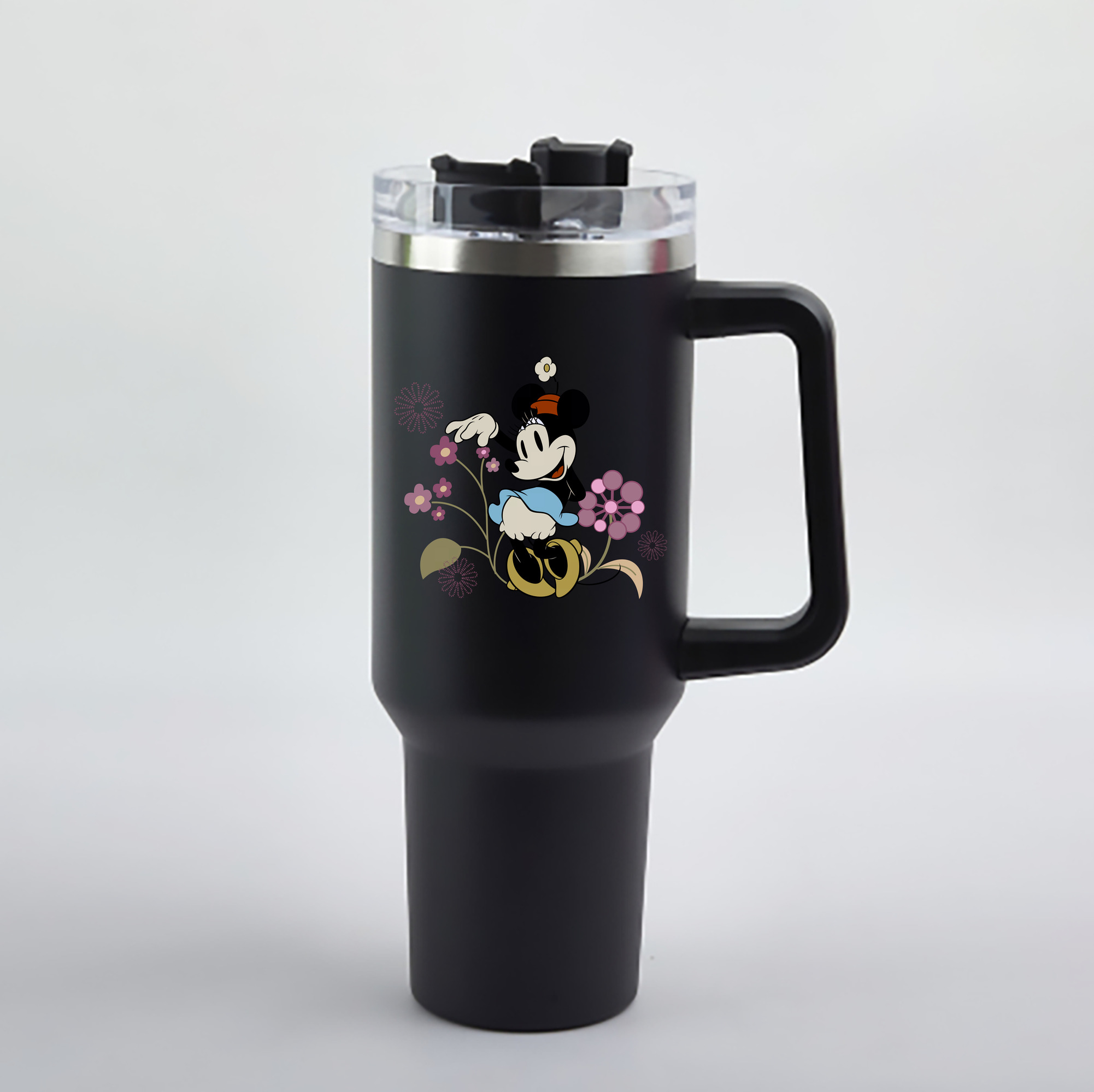 （画像用） ミッキーマウス Mickey Mouse 1200mL車用タンブラー - クリスタルステッカー（プラスチックストロー付き）