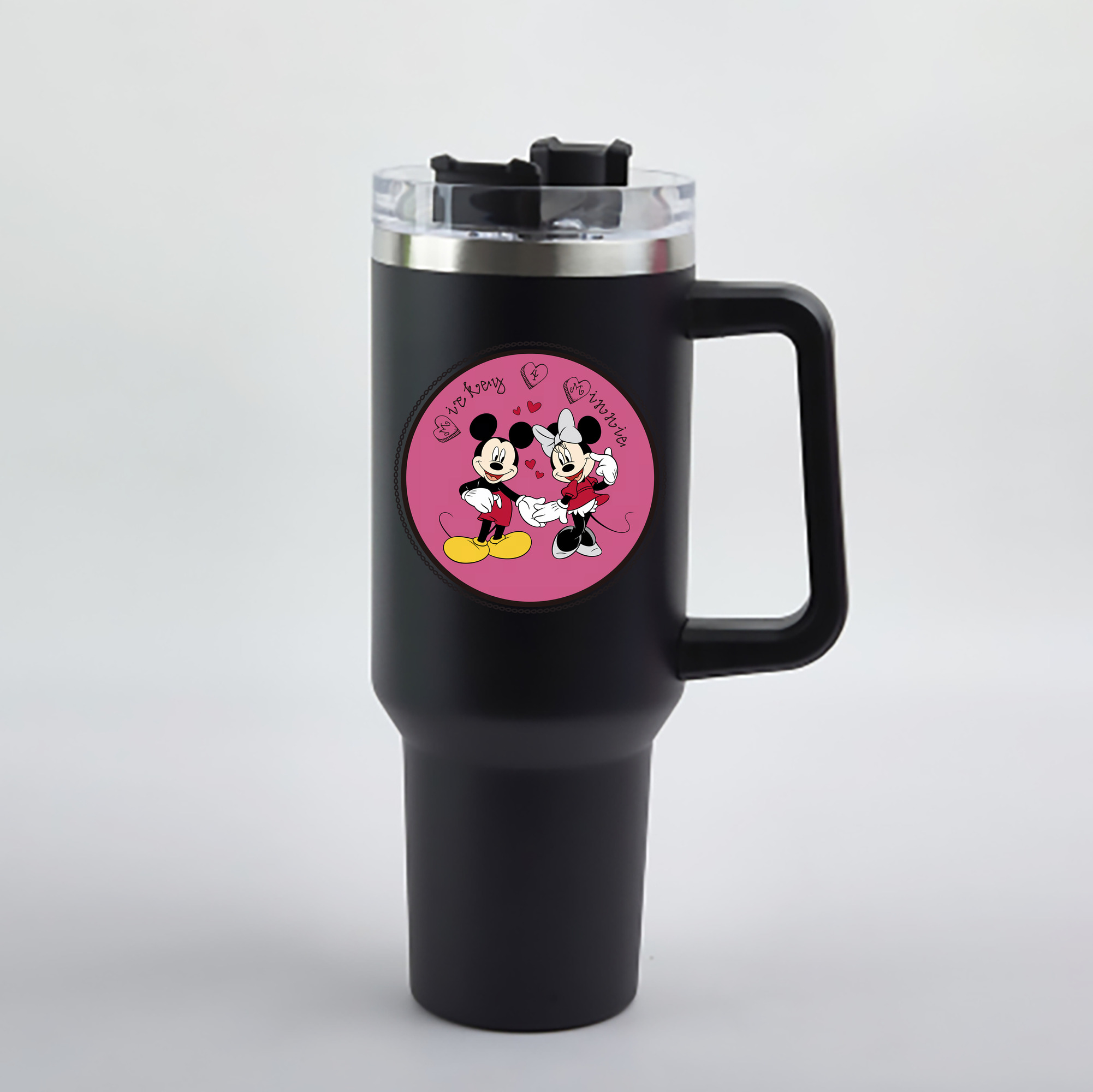 （画像用） ミッキーマウス Mickey Mouse 1200mL車用タンブラー - クリスタルステッカー（プラスチックストロー付き）