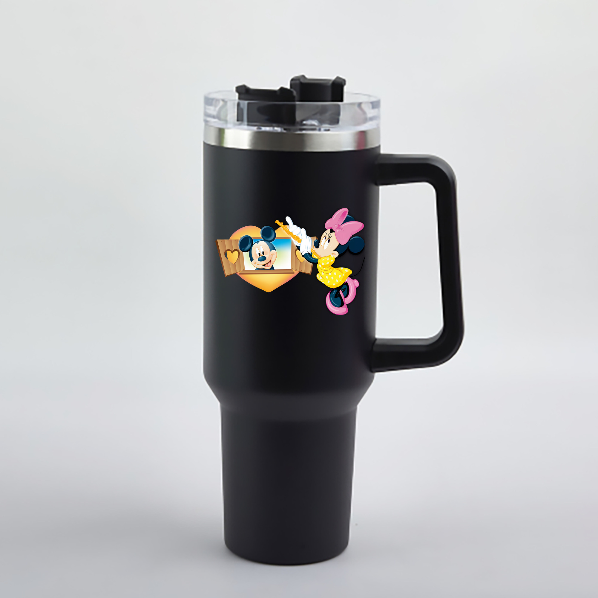 （画像用） ミッキーマウス Mickey Mouse 1200mL車用タンブラー - クリスタルステッカー（プラスチックストロー付き）