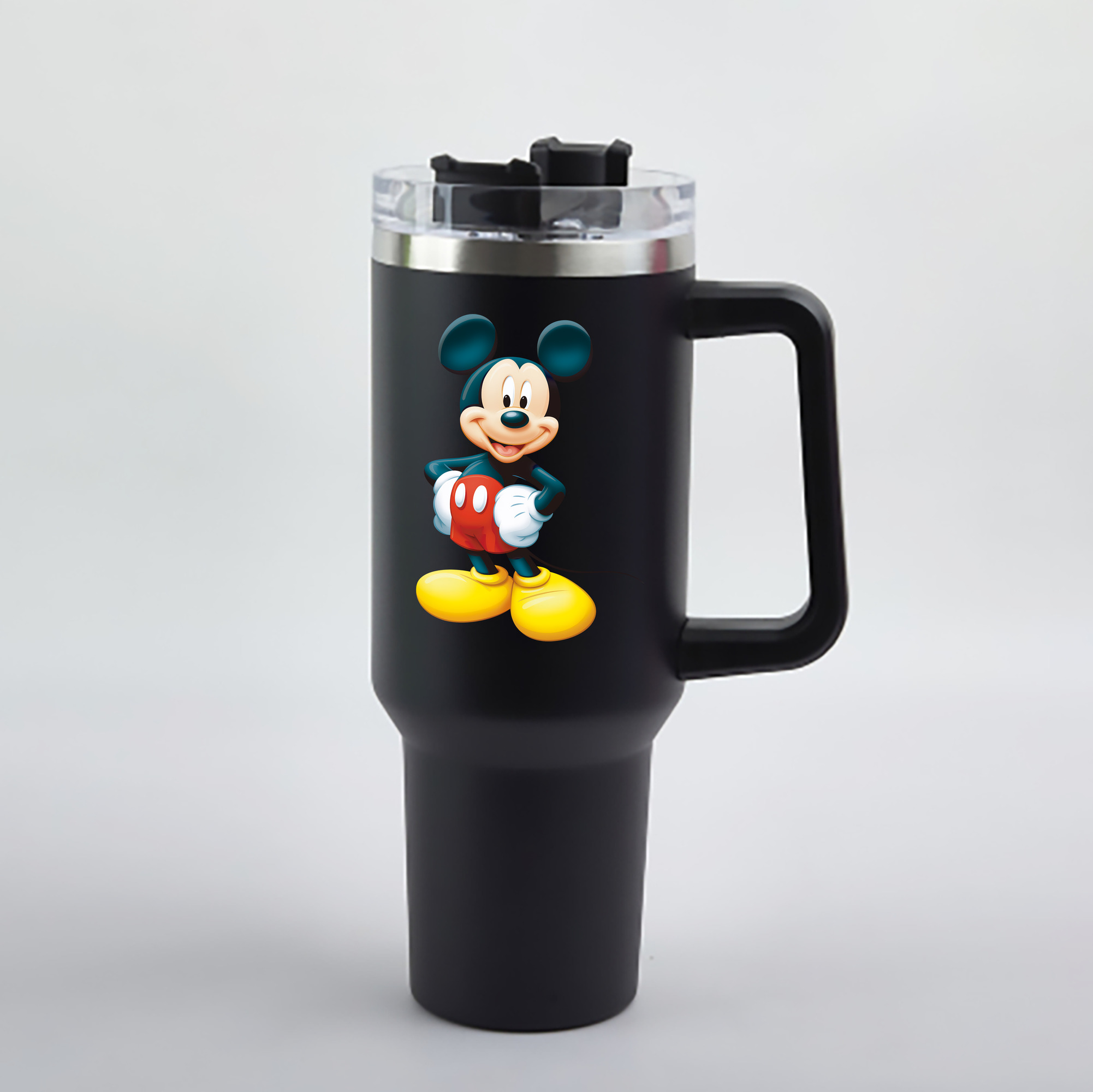 （画像用） ミッキーマウス Mickey Mouse 1200mL車用タンブラー - クリスタルステッカー（プラスチックストロー付き）