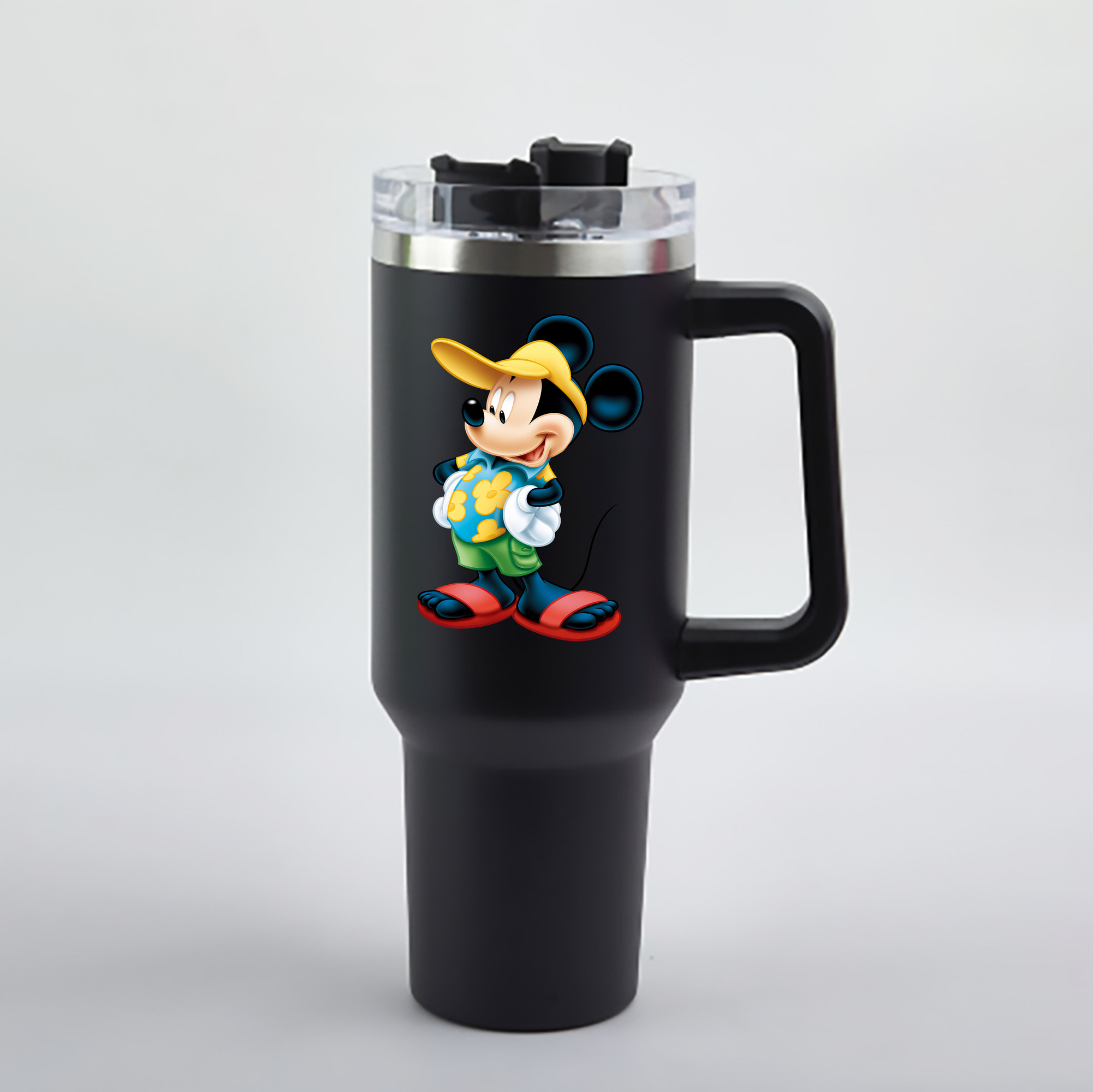 （画像用） ミッキーマウス Mickey Mouse 1200mL車用タンブラー - クリスタルステッカー（プラスチックストロー付き）