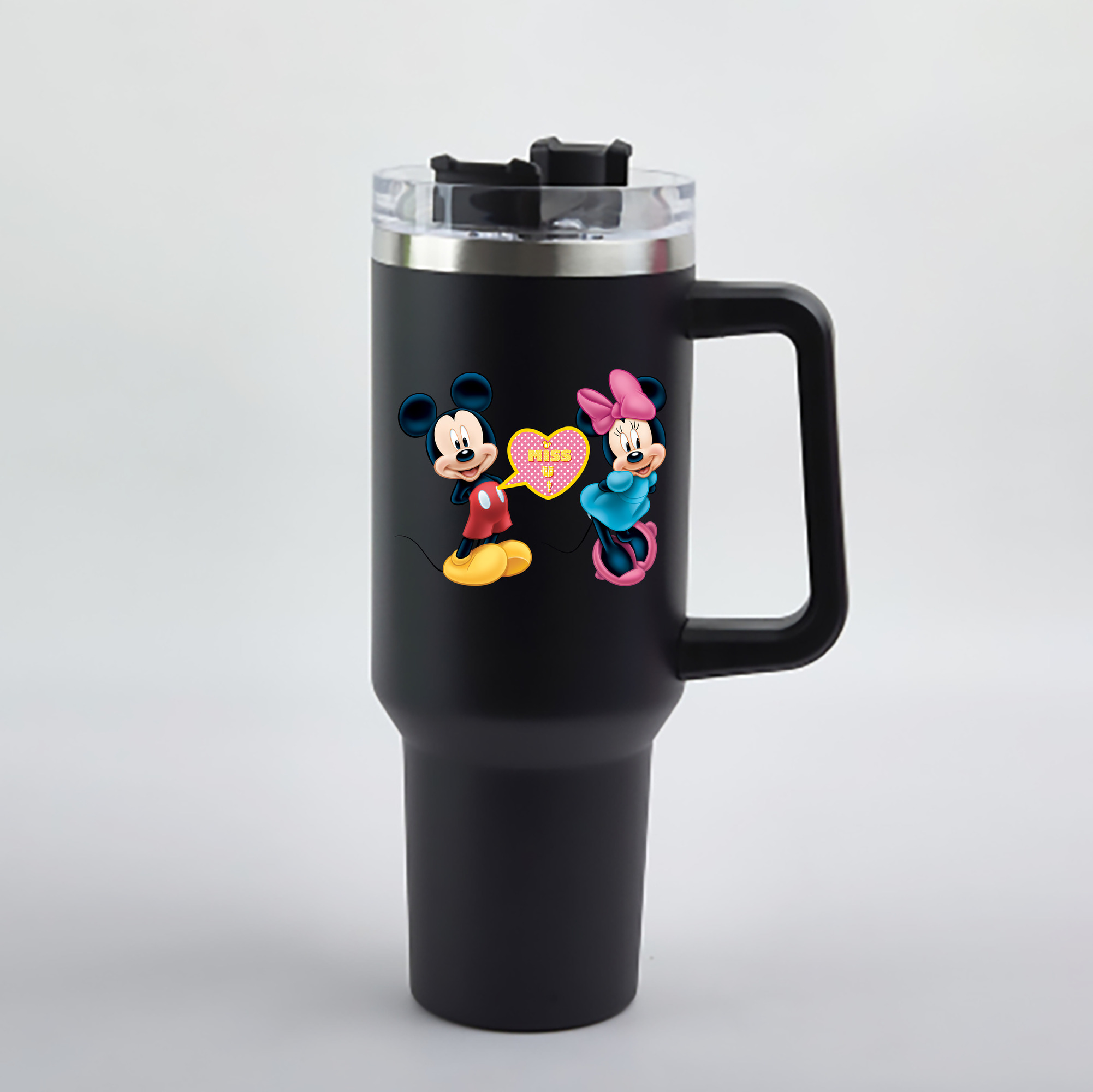 （画像用） ミッキーマウス Mickey Mouse 1200mL車用タンブラー - クリスタルステッカー（プラスチックストロー付き）