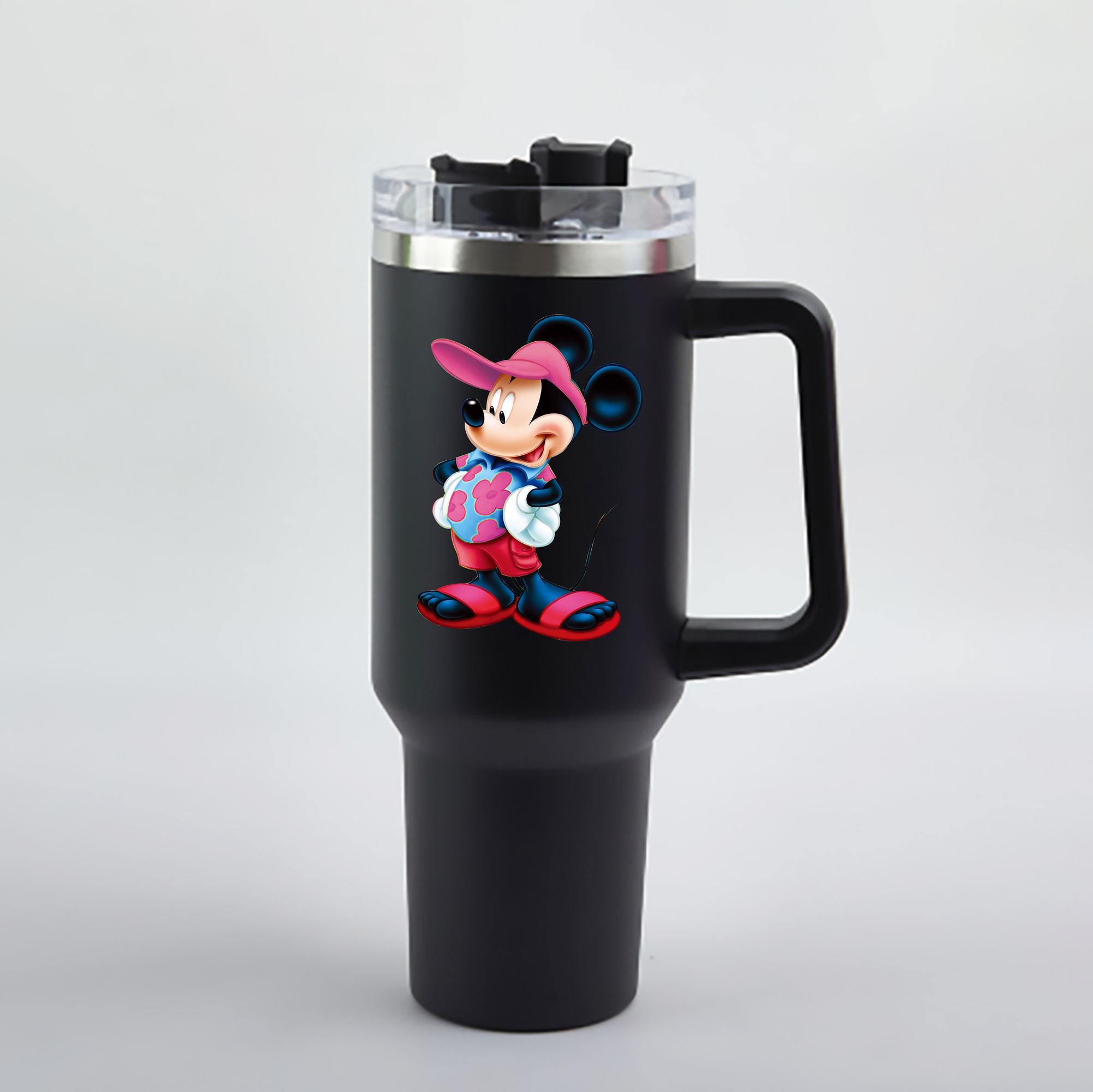 （画像用） ミッキーマウス Mickey Mouse 1200mL車用タンブラー - クリスタルステッカー（プラスチックストロー付き）