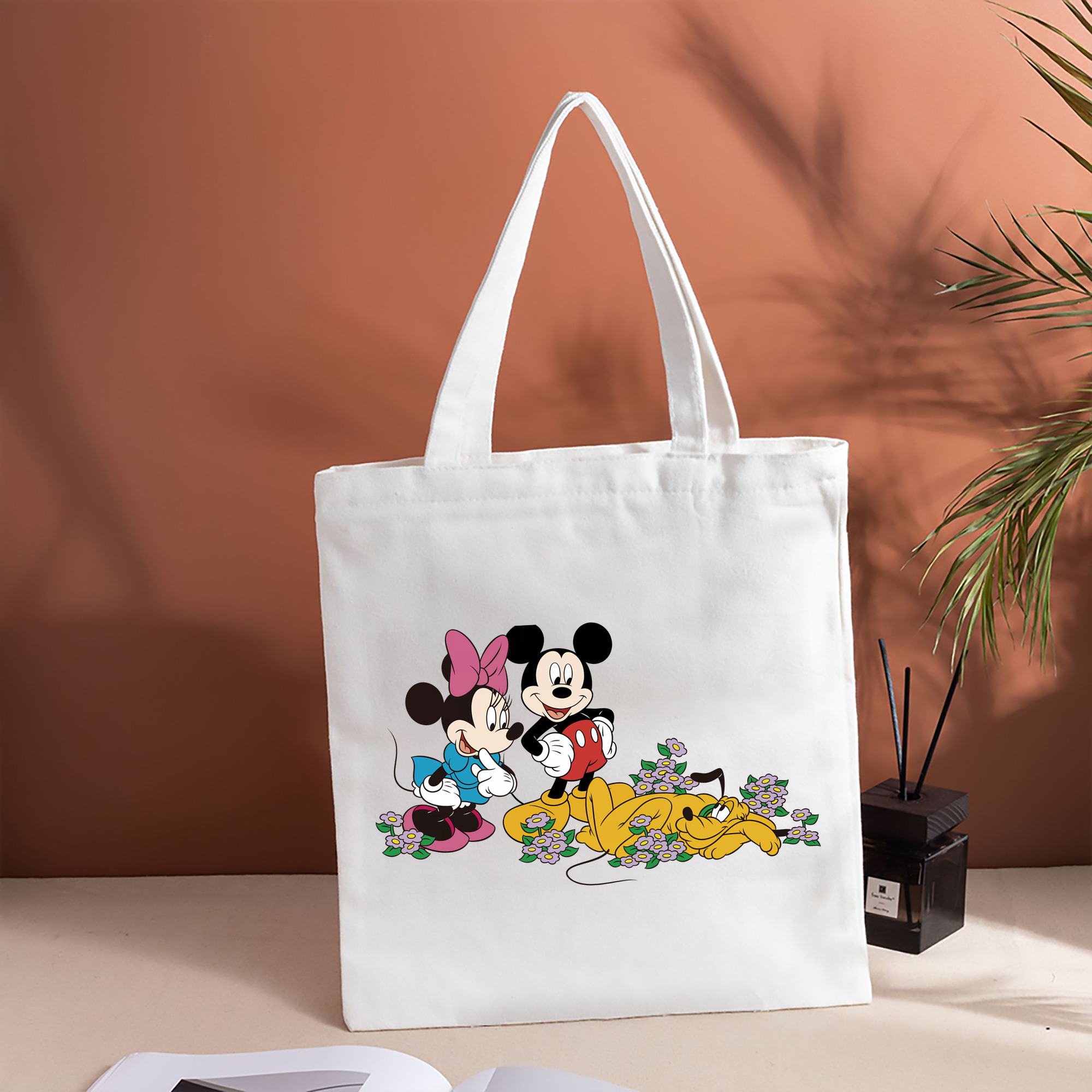 ミッキーマウス Mickey Mouse 縦型キャンバス生地手提げバッグ　トートバッグ