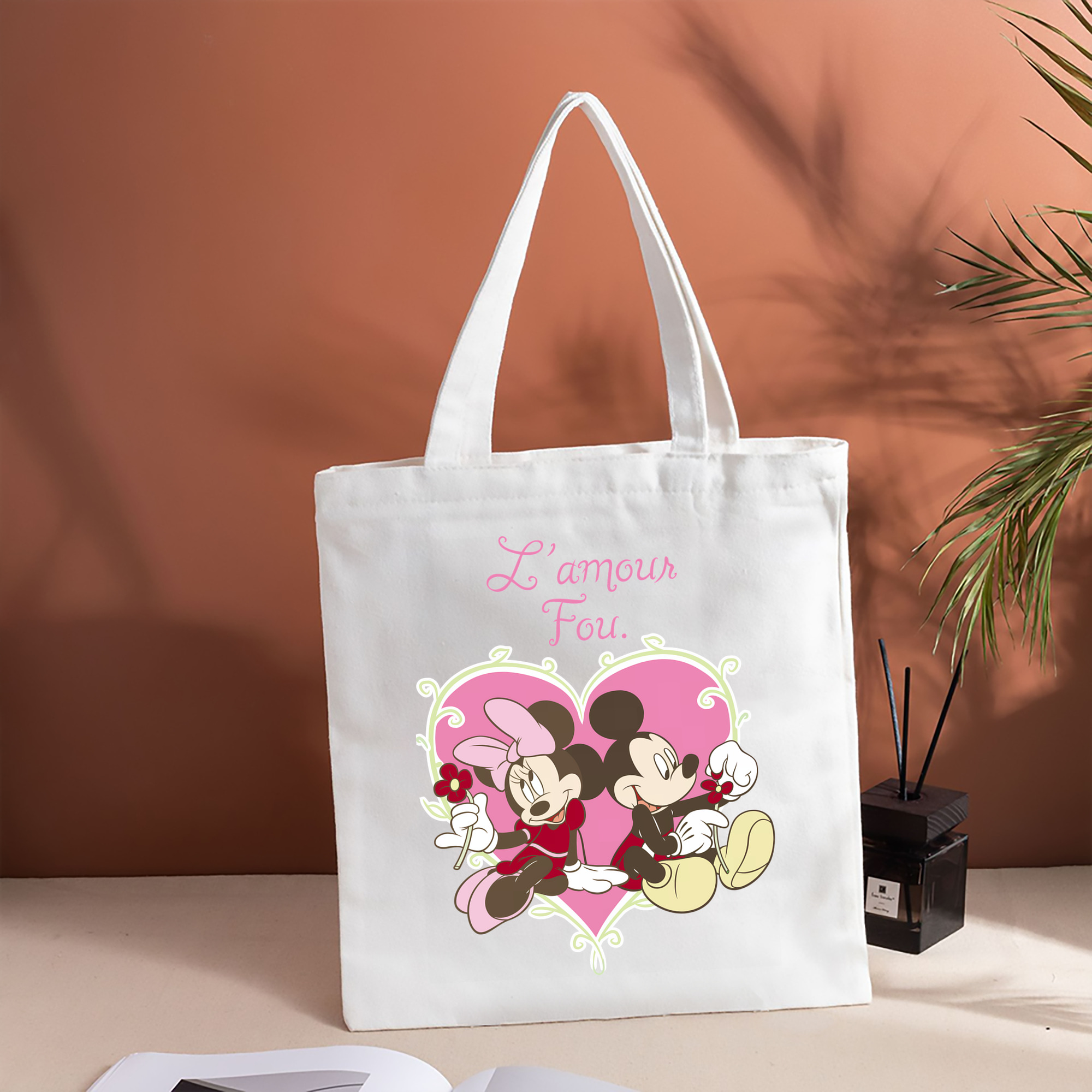 ミッキーマウス Mickey Mouse 縦型キャンバス生地手提げバッグ　トートバッグ