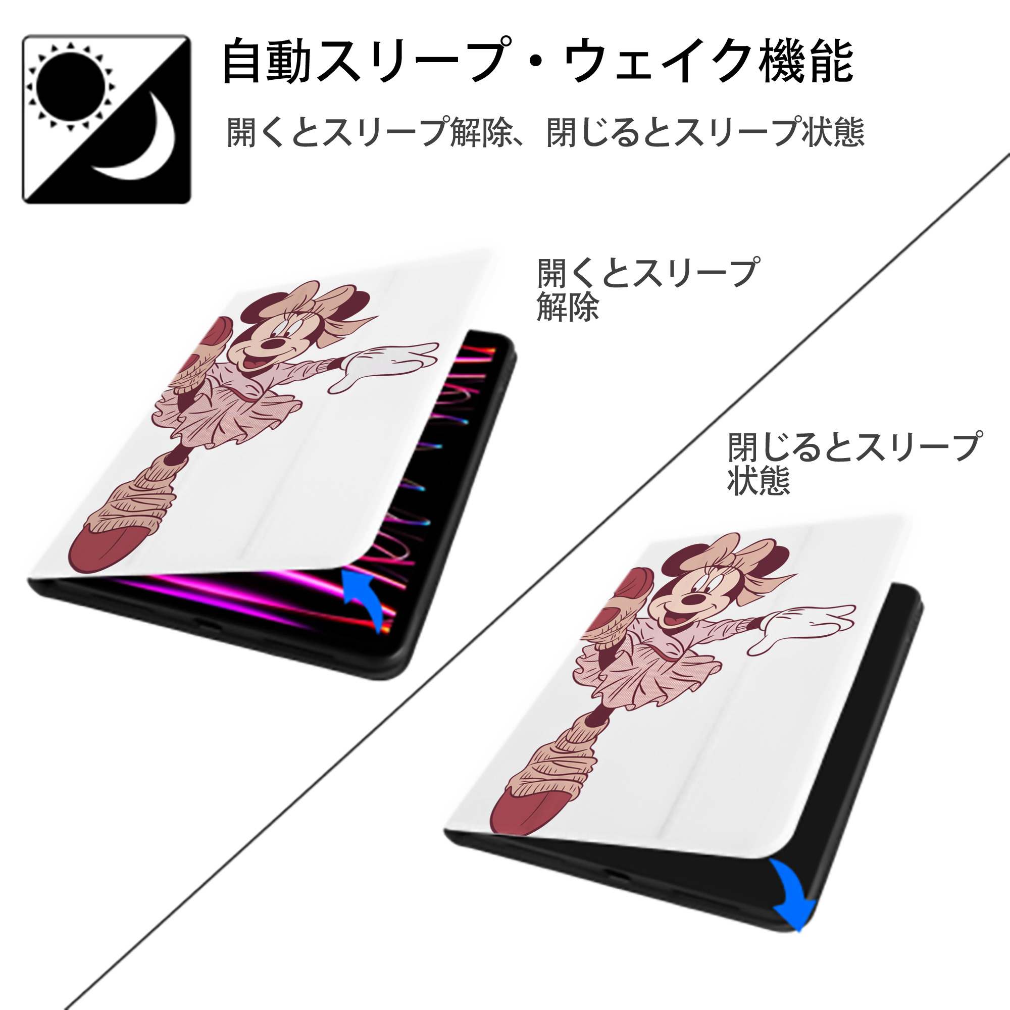 ミッキーマウス Mickey Mouse IPad ケース ペン収納付き 三つ折りスタンド PUレザー×シリコン 対応機種9.5/10.5/10.9インチ