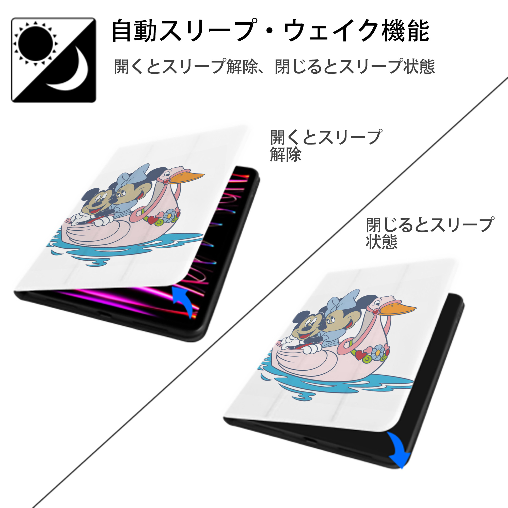 ミッキーマウス Mickey Mouse IPad ケース ペン収納付き 三つ折りスタンド PUレザー×シリコン 対応機種9.5/10.5/10.9インチ