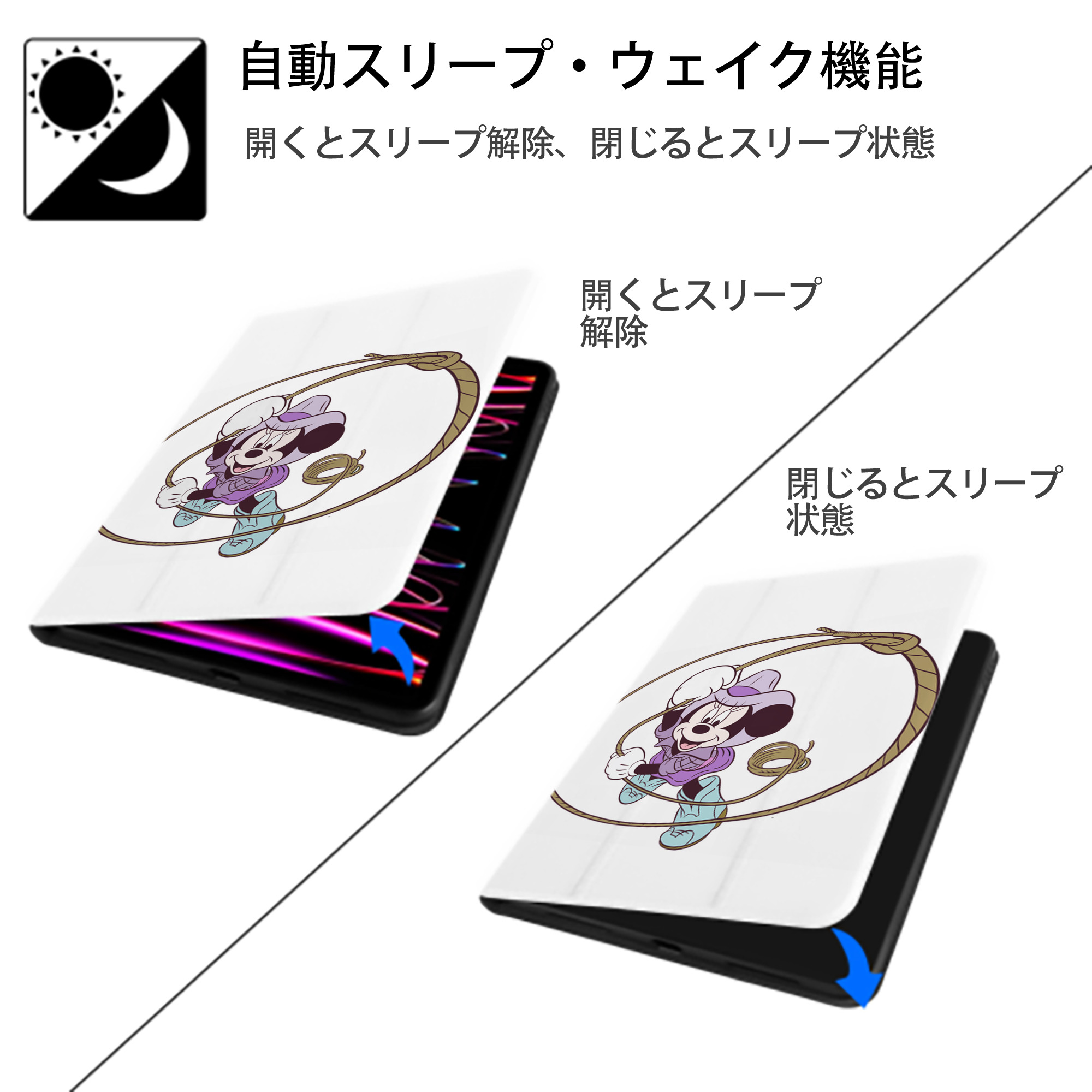ミッキーマウス Mickey Mouse IPad ケース ペン収納付き 三つ折りスタンド PUレザー×シリコン 対応機種9.5/10.5/10.9インチ