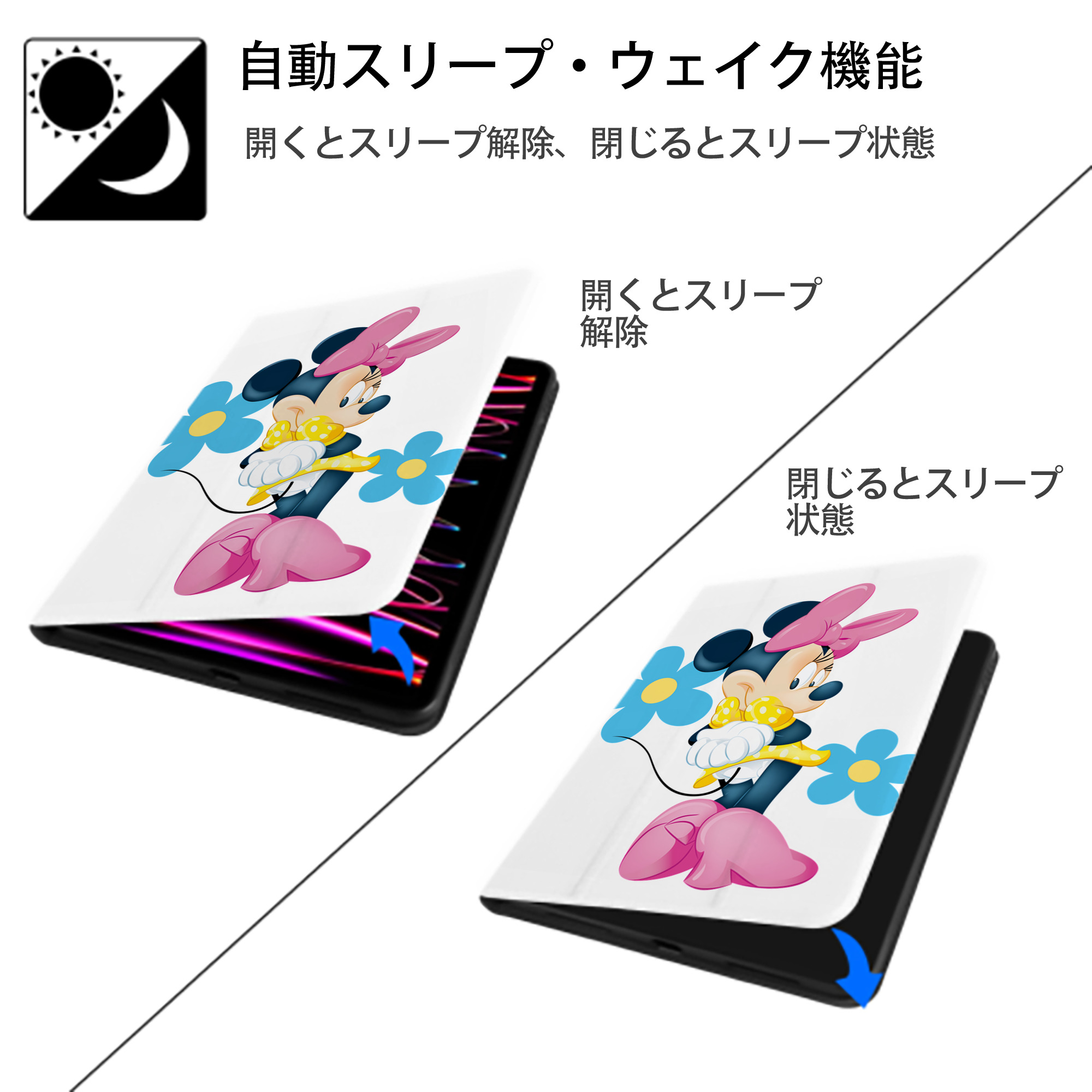 ミッキーマウス Mickey Mouse IPad ケース ペン収納付き 三つ折りスタンド PUレザー×シリコン 対応機種9.5/10.5/10.9インチ