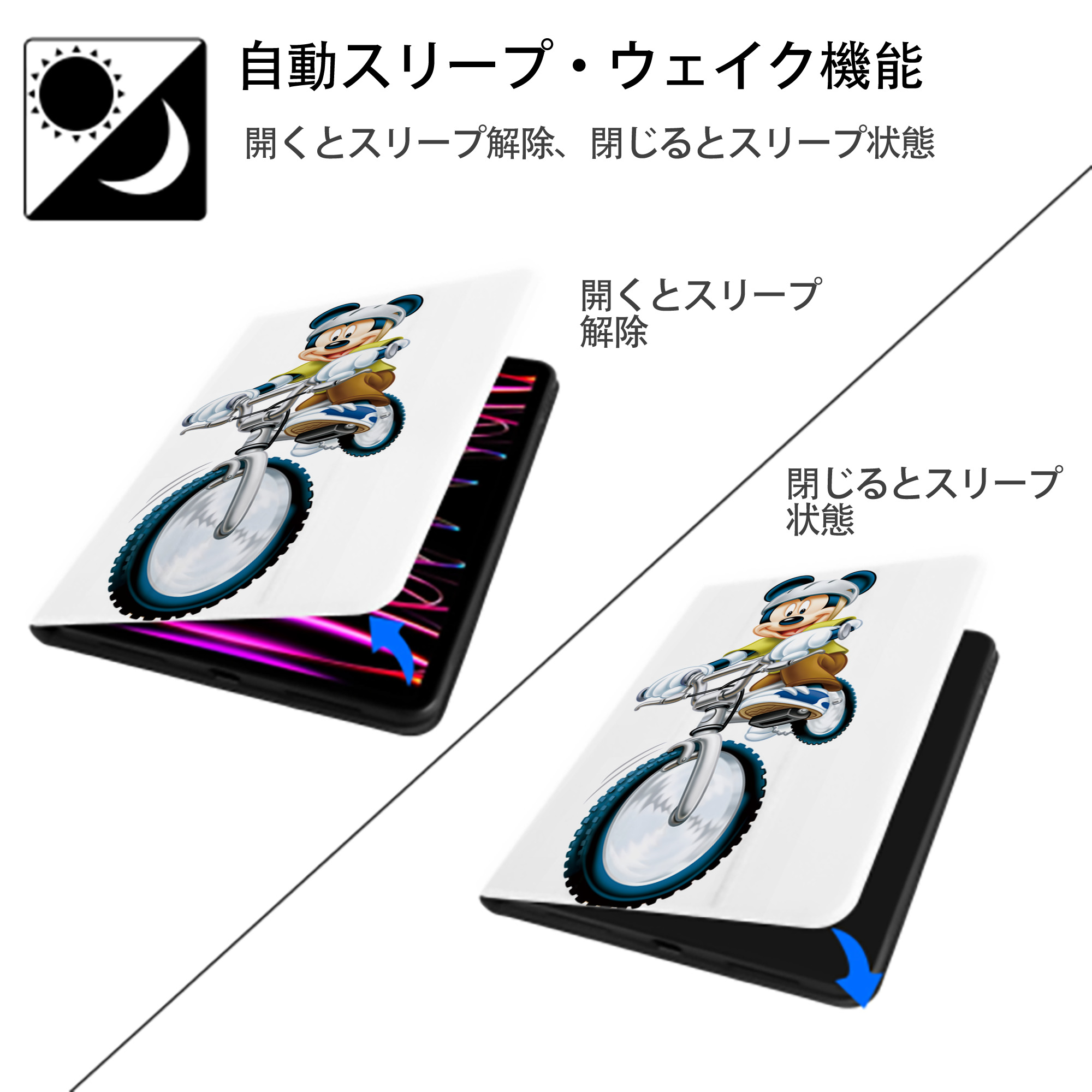 ミッキーマウス Mickey Mouse IPad ケース ペン収納付き 三つ折りスタンド PUレザー×シリコン 対応機種9.5/10.5/10.9インチ